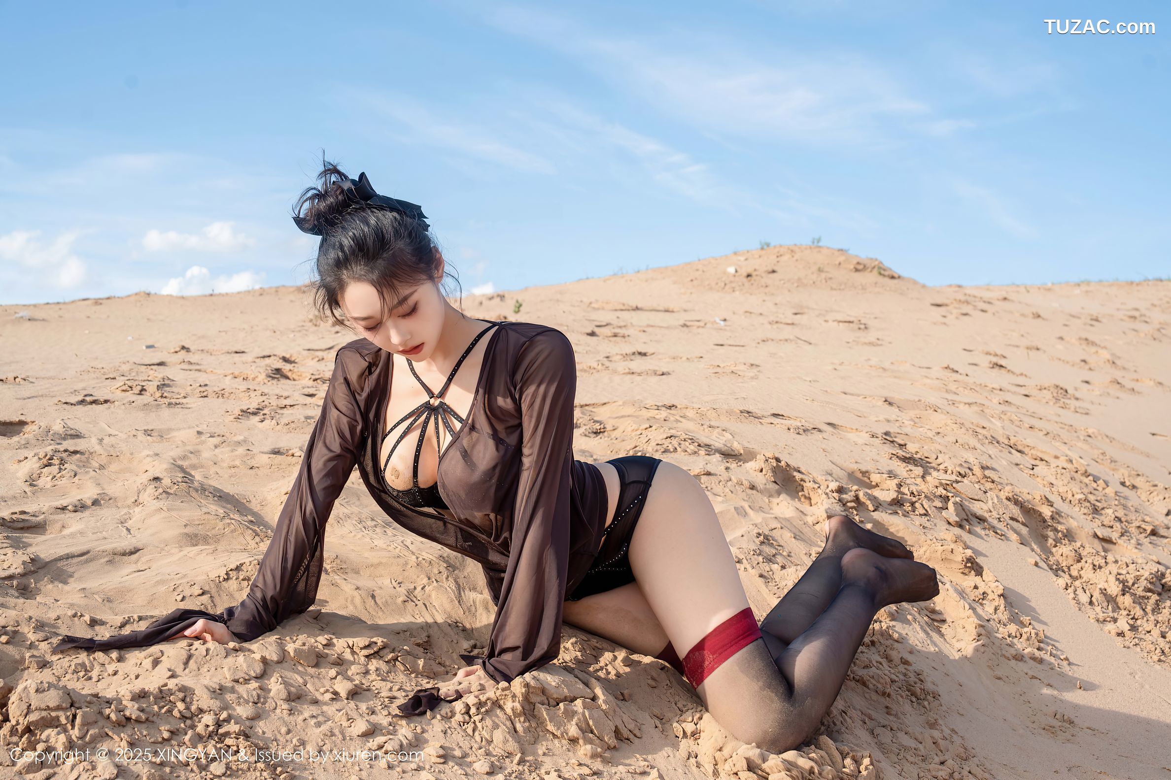 XingYan星颜社-387-清妙-沙漠轻透黑纱黑色内衣黑丝-2025.08.21