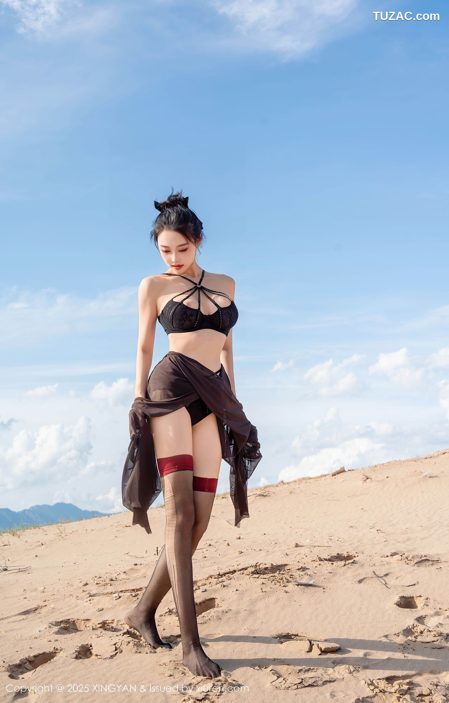 XingYan星颜社-387-清妙-沙漠轻透黑纱黑色内衣黑丝-2025.08.21