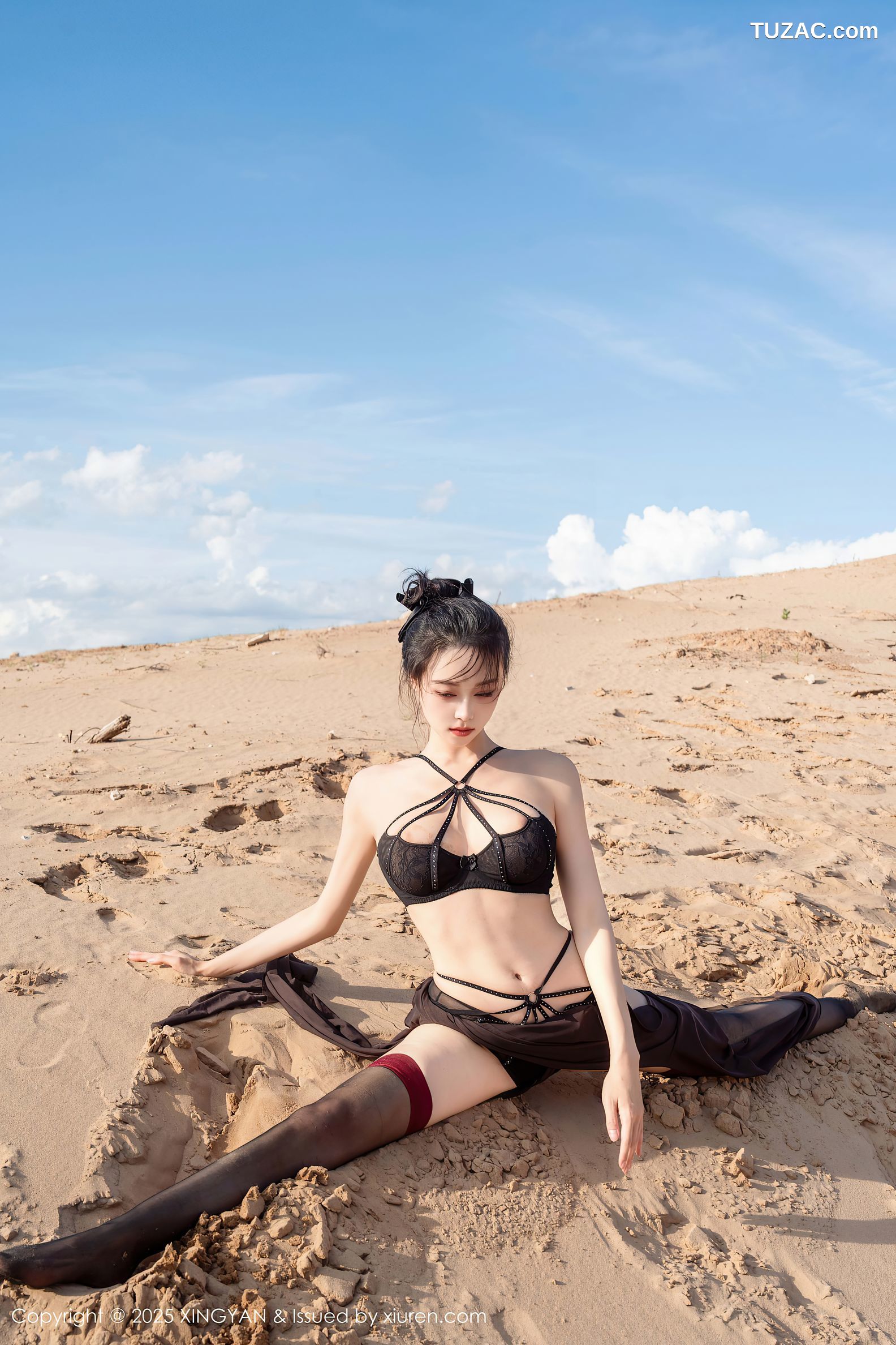 XingYan星颜社-387-清妙-沙漠轻透黑纱黑色内衣黑丝-2025.08.21