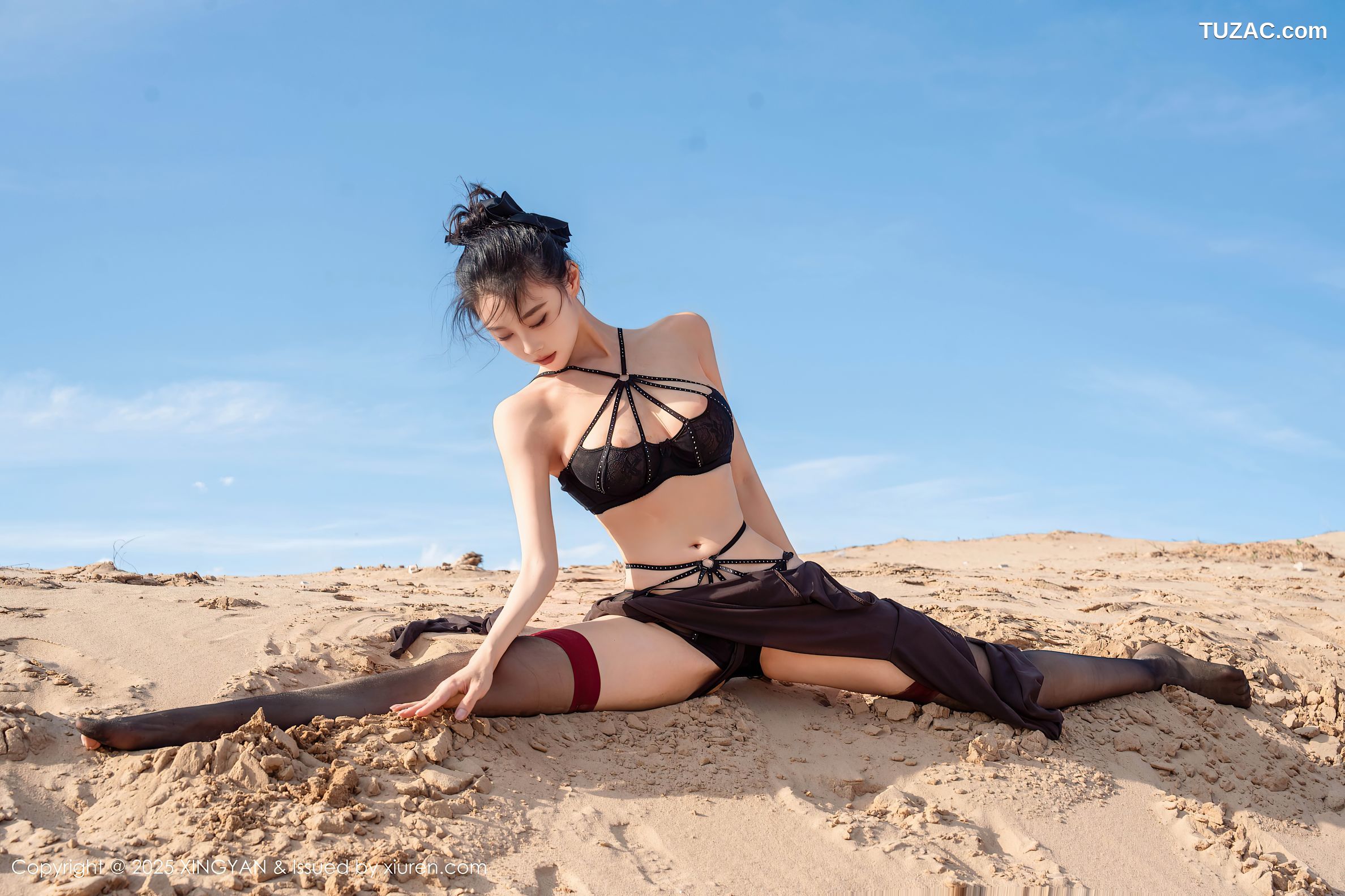 XingYan星颜社-387-清妙-沙漠轻透黑纱黑色内衣黑丝-2025.08.21