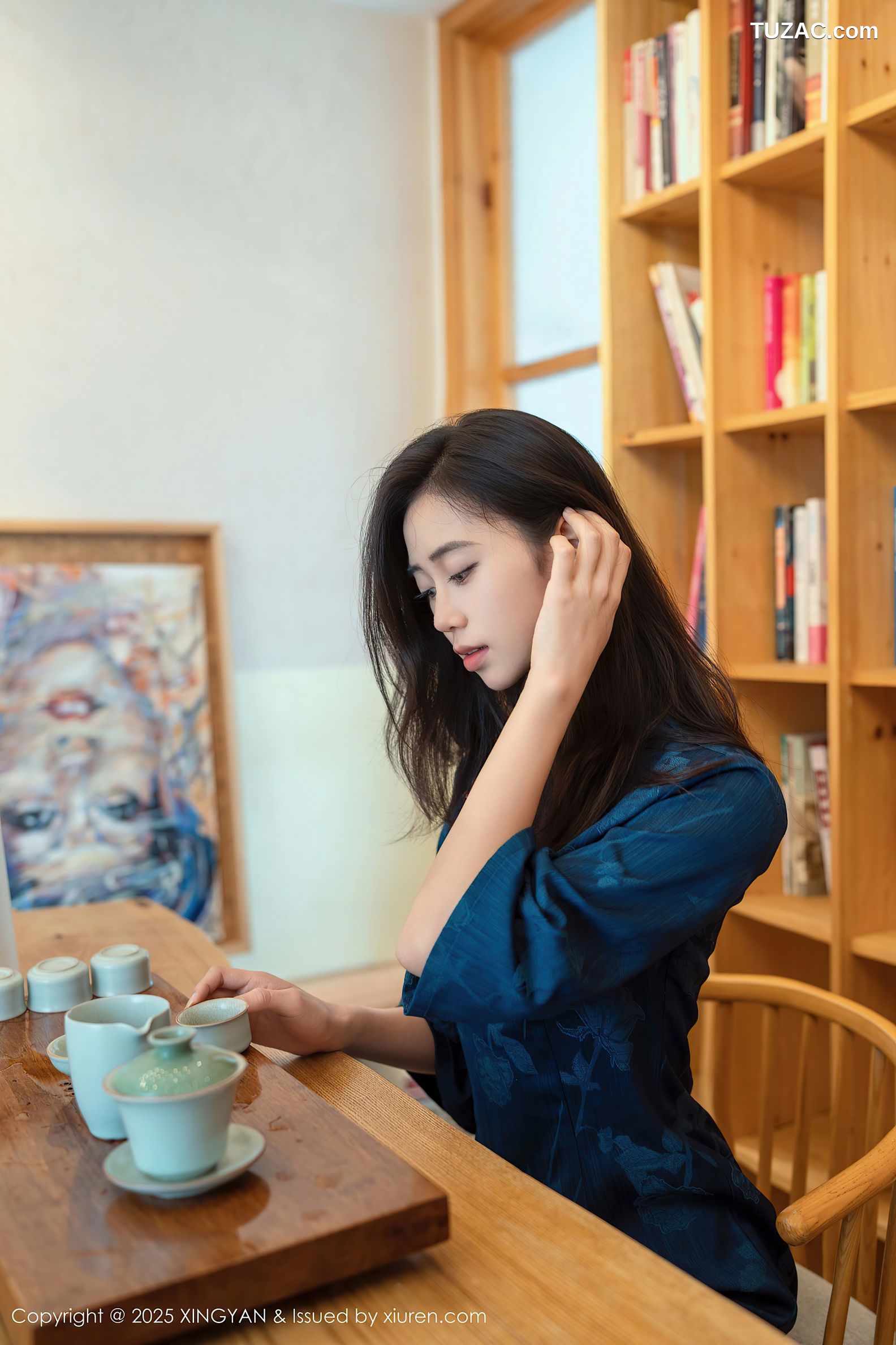 XingYan星颜社-390-时安安-深蓝色旗袍黑色内衣-2025.08.26