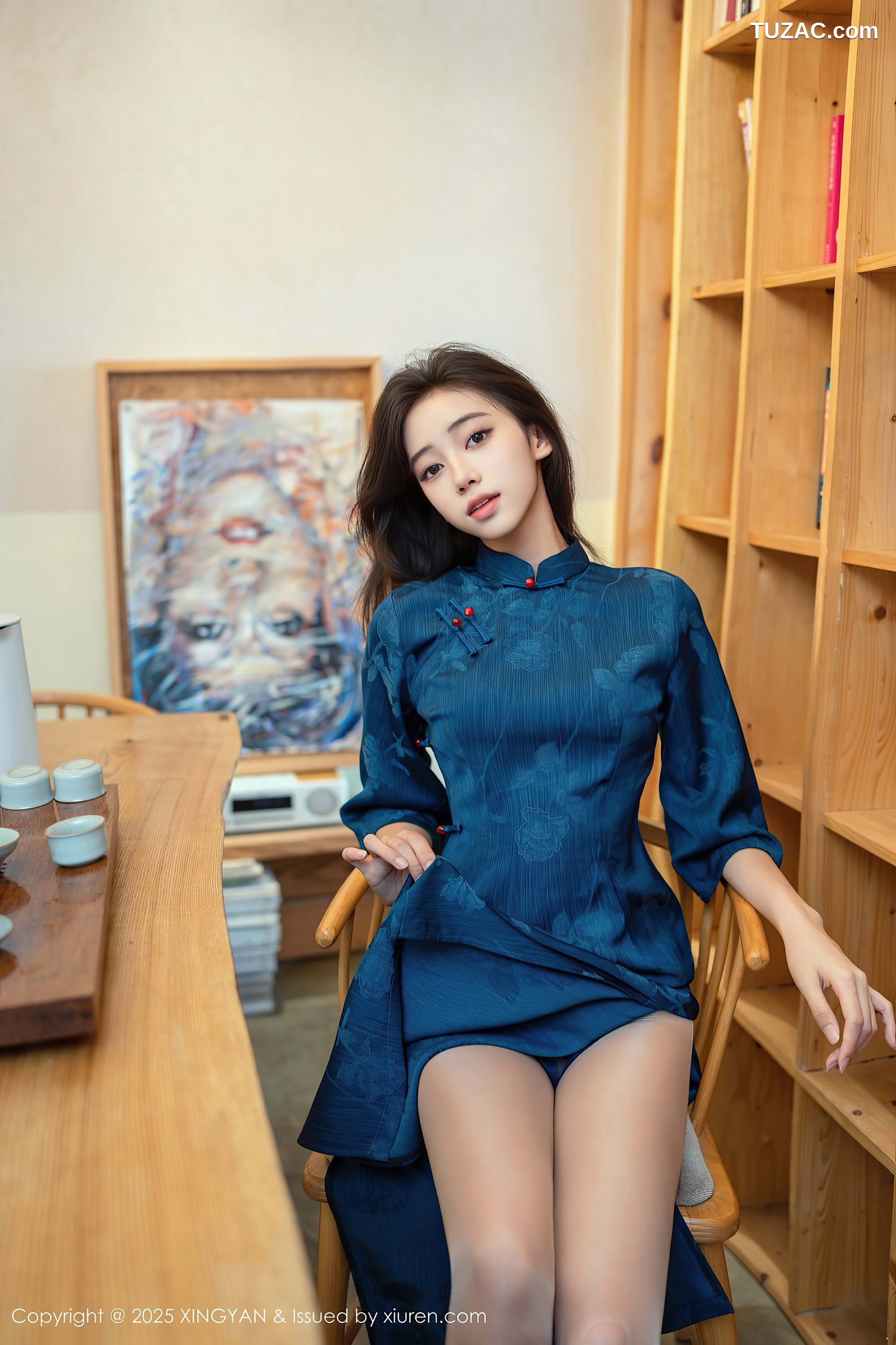 XingYan星颜社-390-时安安-深蓝色旗袍黑色内衣-2025.08.26