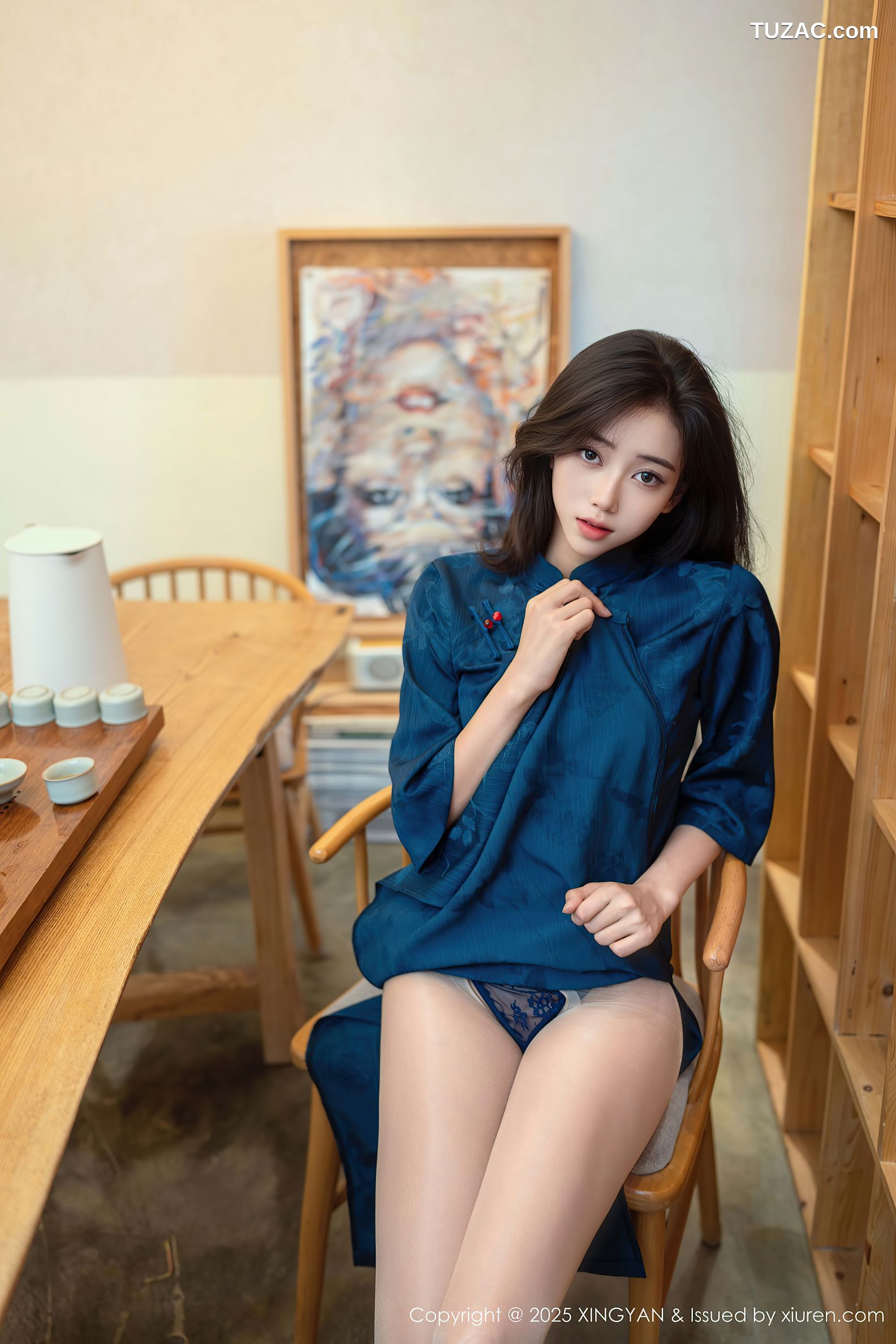 XingYan星颜社-390-时安安-深蓝色旗袍黑色内衣-2025.08.26