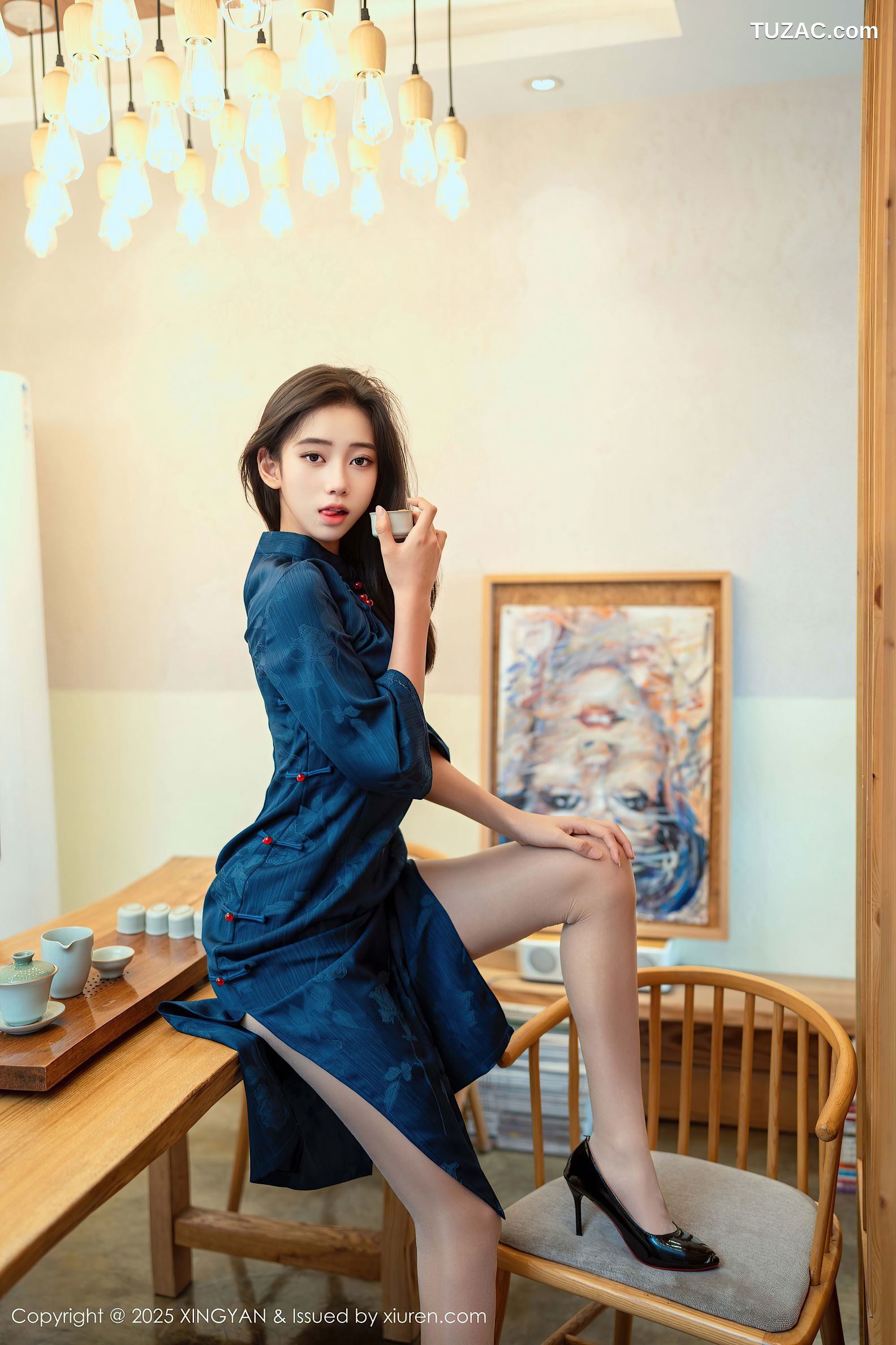 XingYan星颜社-390-时安安-深蓝色旗袍黑色内衣-2025.08.26