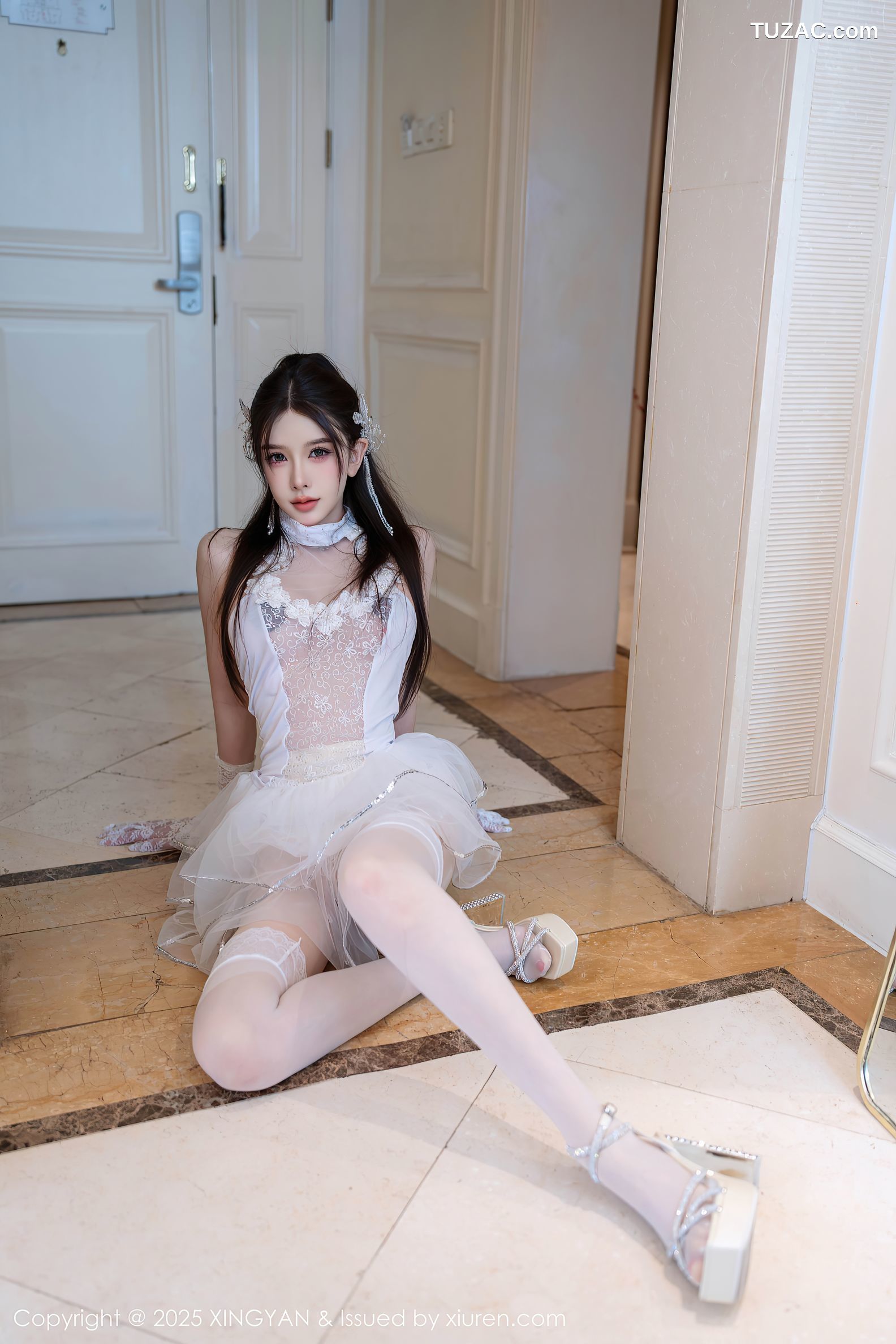 XingYan星颜社-402-李丽莎-轻透白纱蕾丝露肩长裙-2025.09.19