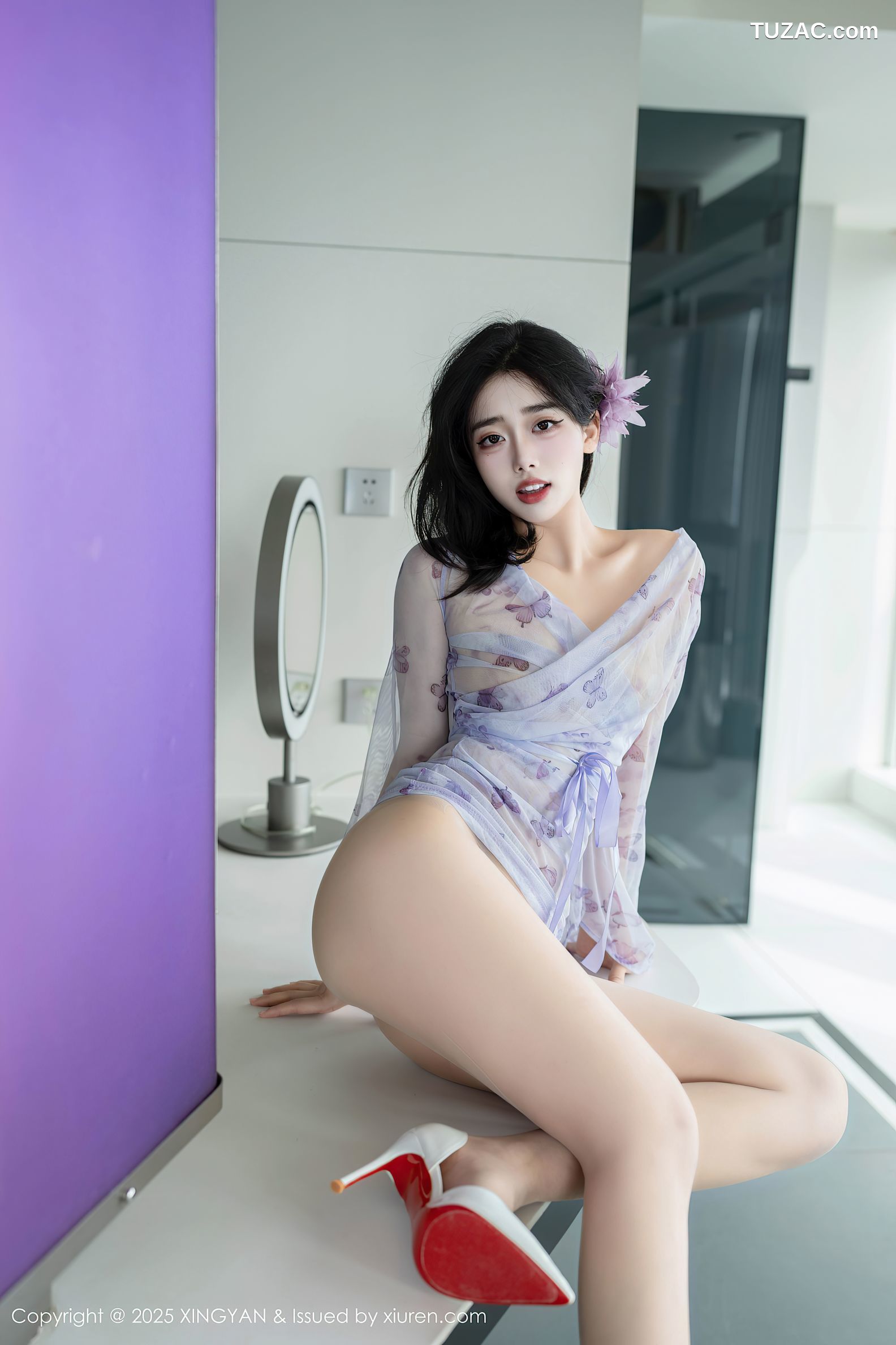 XingYan星颜社-409-阮福福-轻透蓝纱情趣衫灰丝-2025.10.10