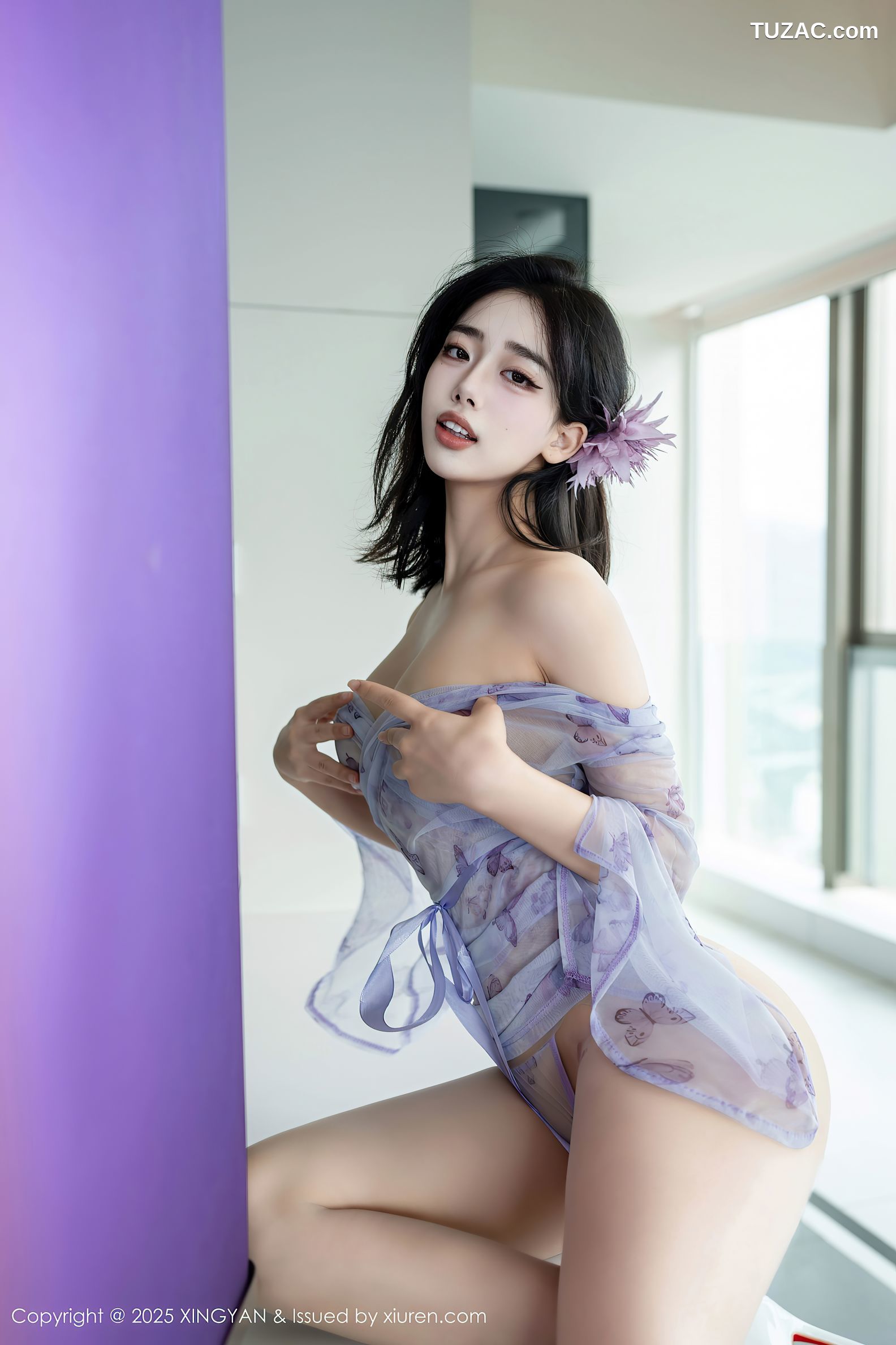 XingYan星颜社-409-阮福福-轻透蓝纱情趣衫灰丝-2025.10.10