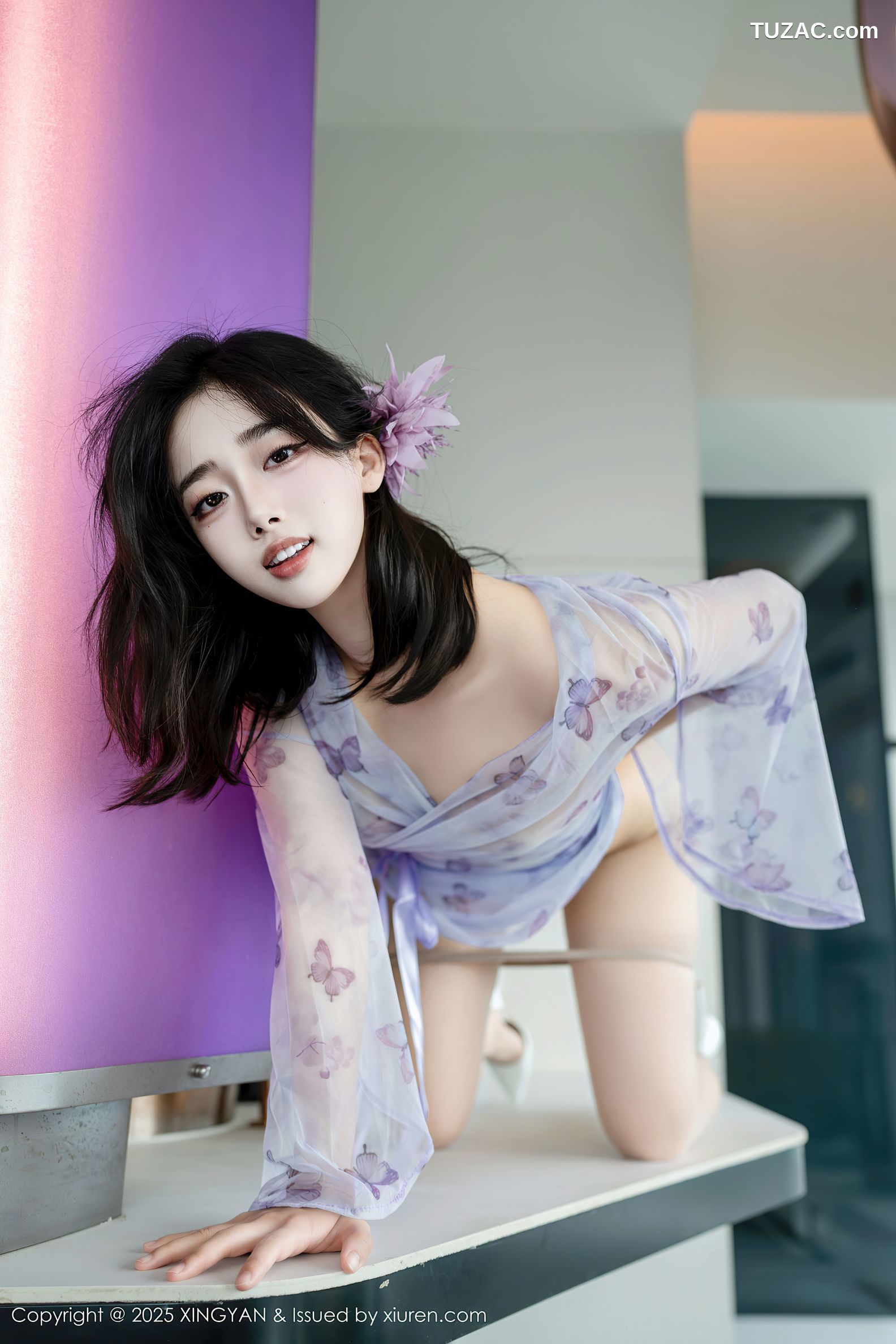 XingYan星颜社-409-阮福福-轻透蓝纱情趣衫灰丝-2025.10.10