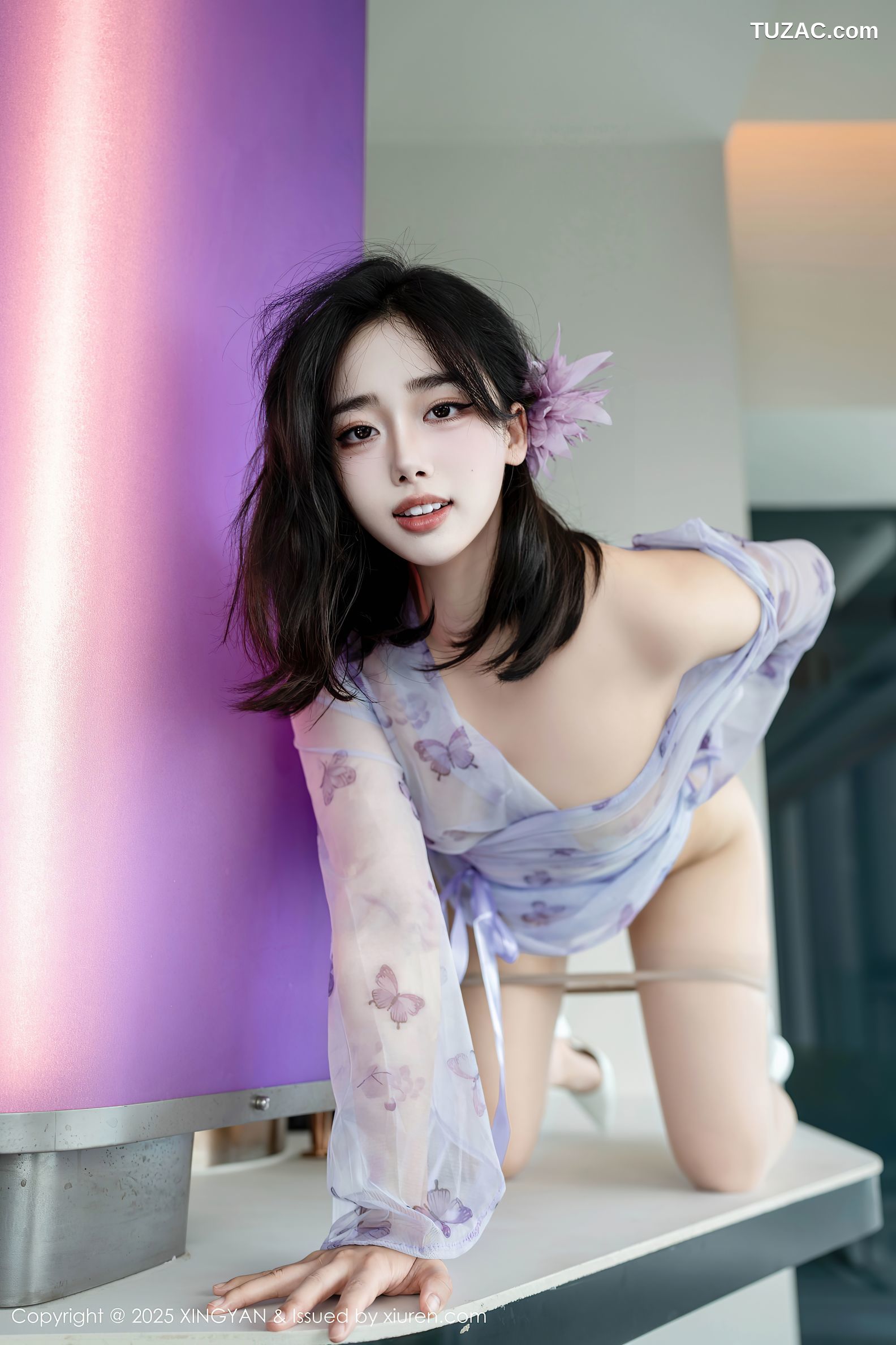 XingYan星颜社-409-阮福福-轻透蓝纱情趣衫灰丝-2025.10.10