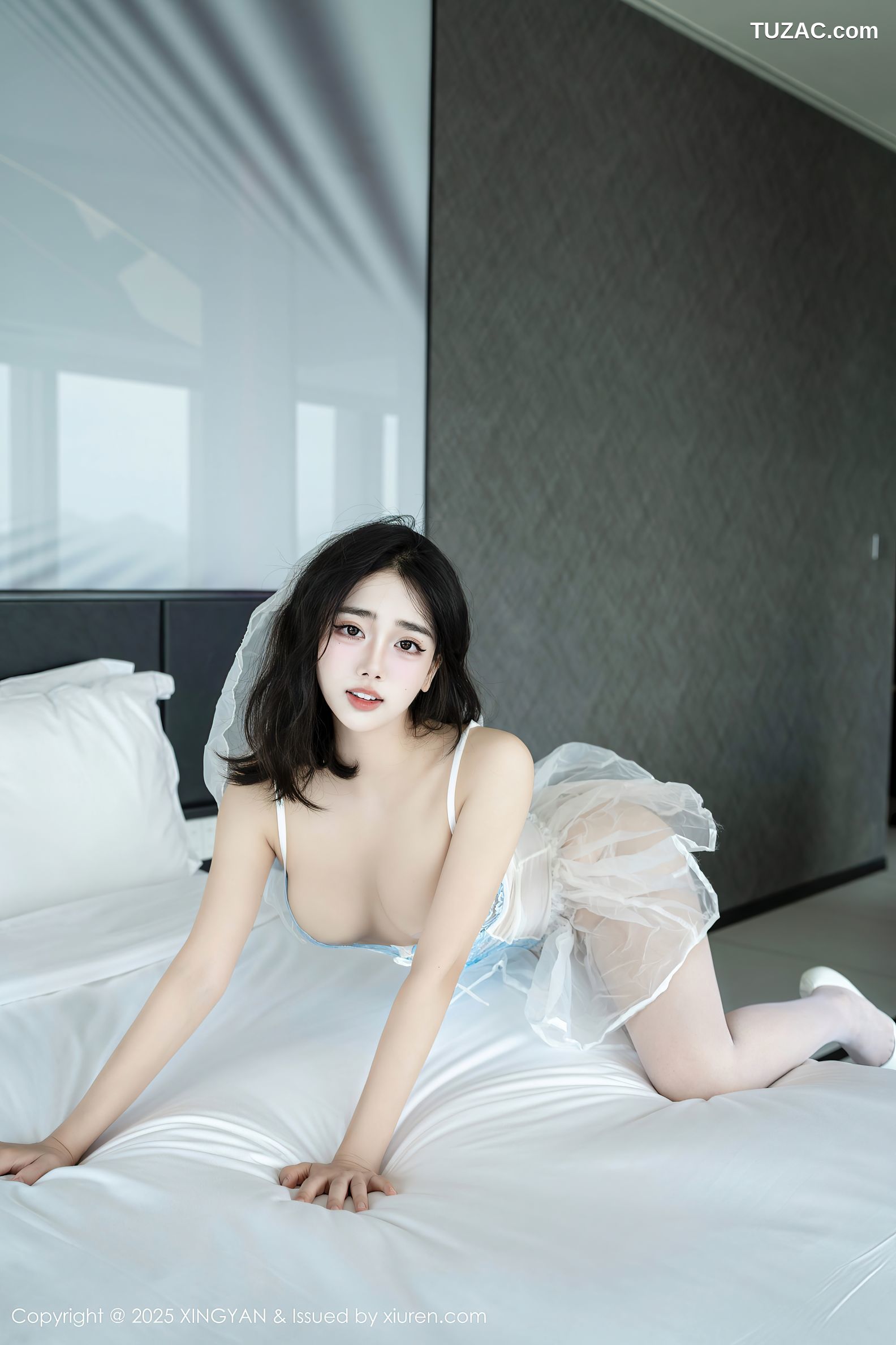 XingYan星颜社-410-阮福福-吊带白纱短裙白丝吊带袜-2025.10.14