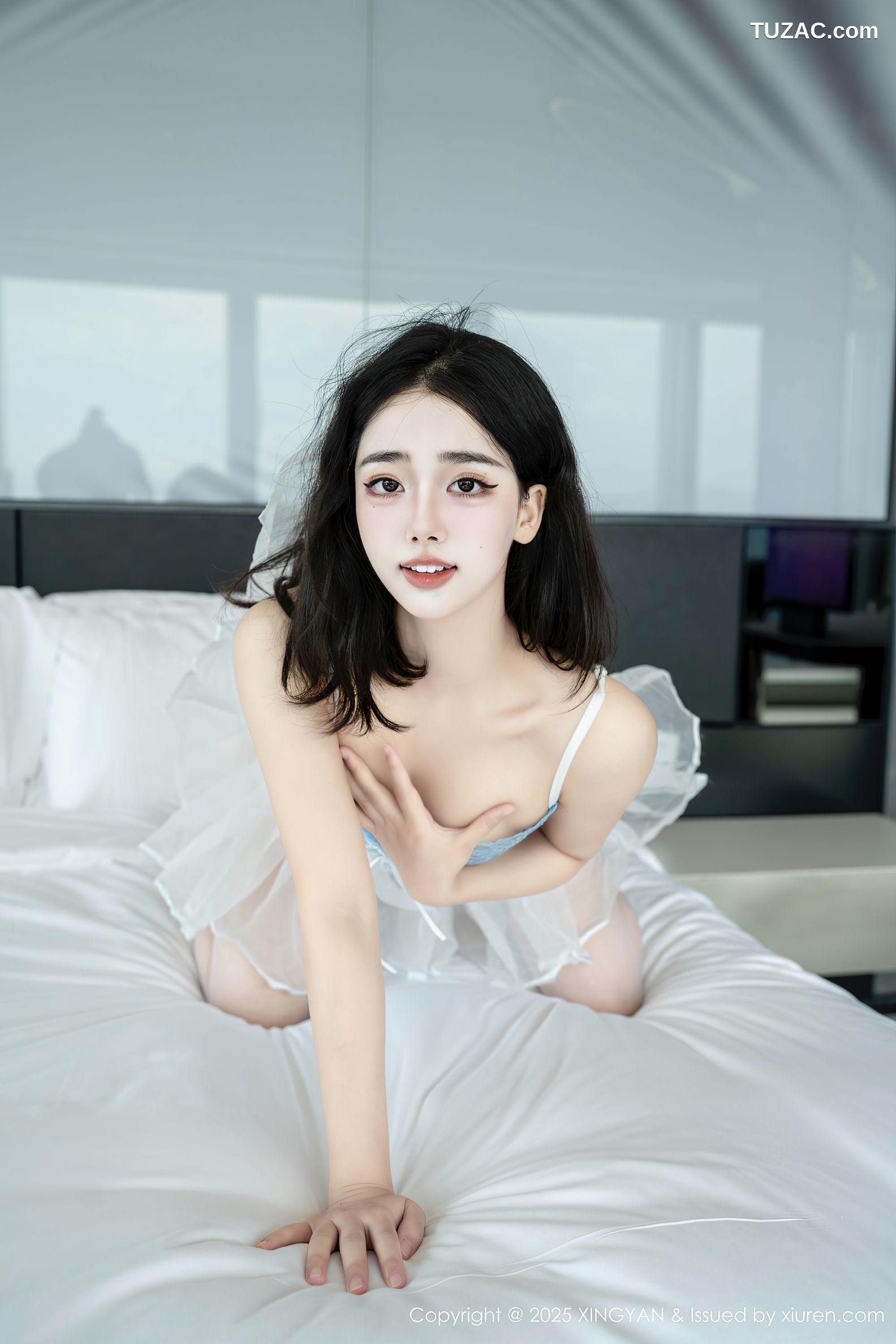 XingYan星颜社-410-阮福福-吊带白纱短裙白丝吊带袜-2025.10.14