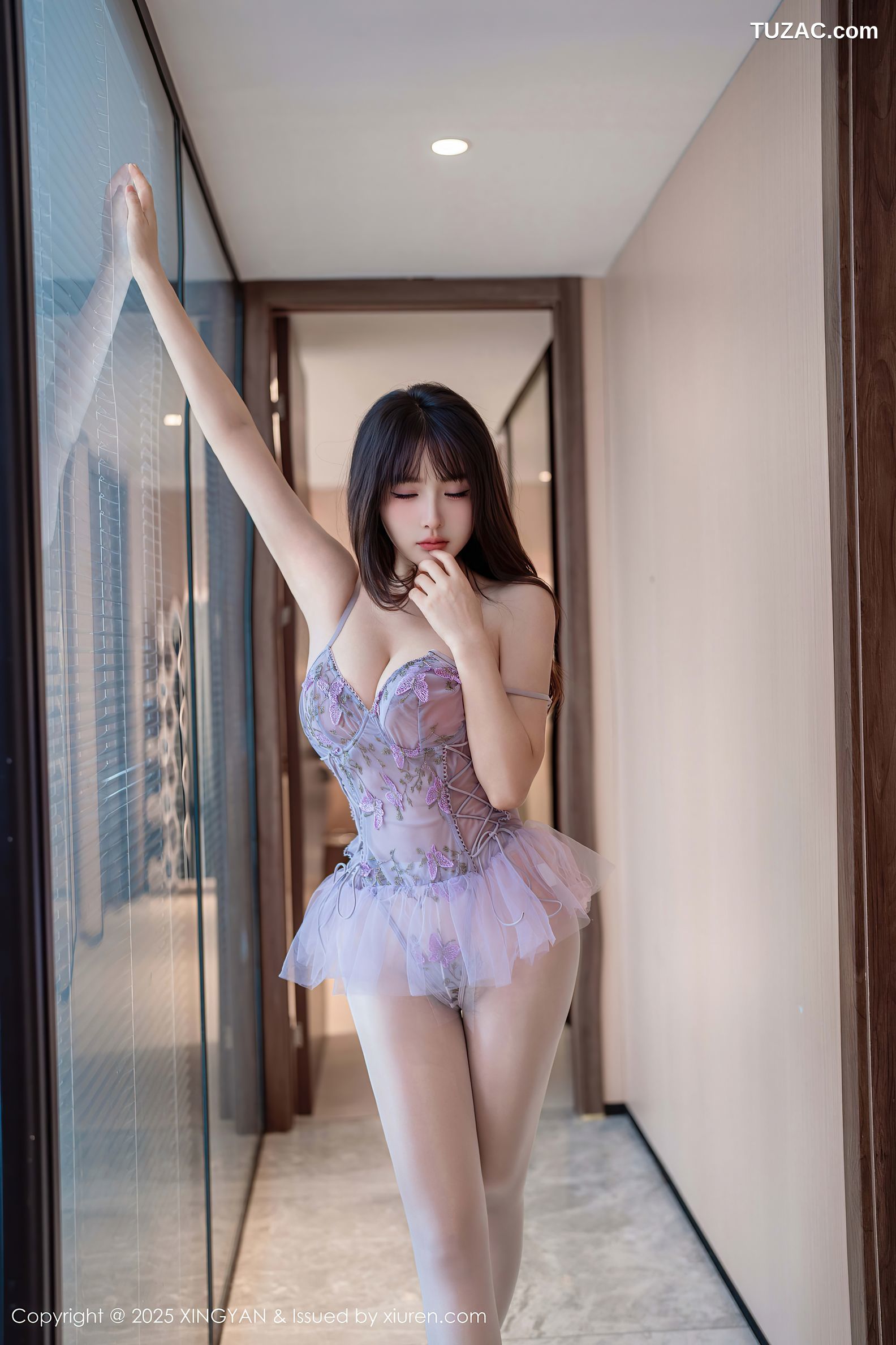 XingYan星颜社-413-沈南汐RuRu-轻透淡紫纱蕾丝连衣短裙白丝-2025.10.21