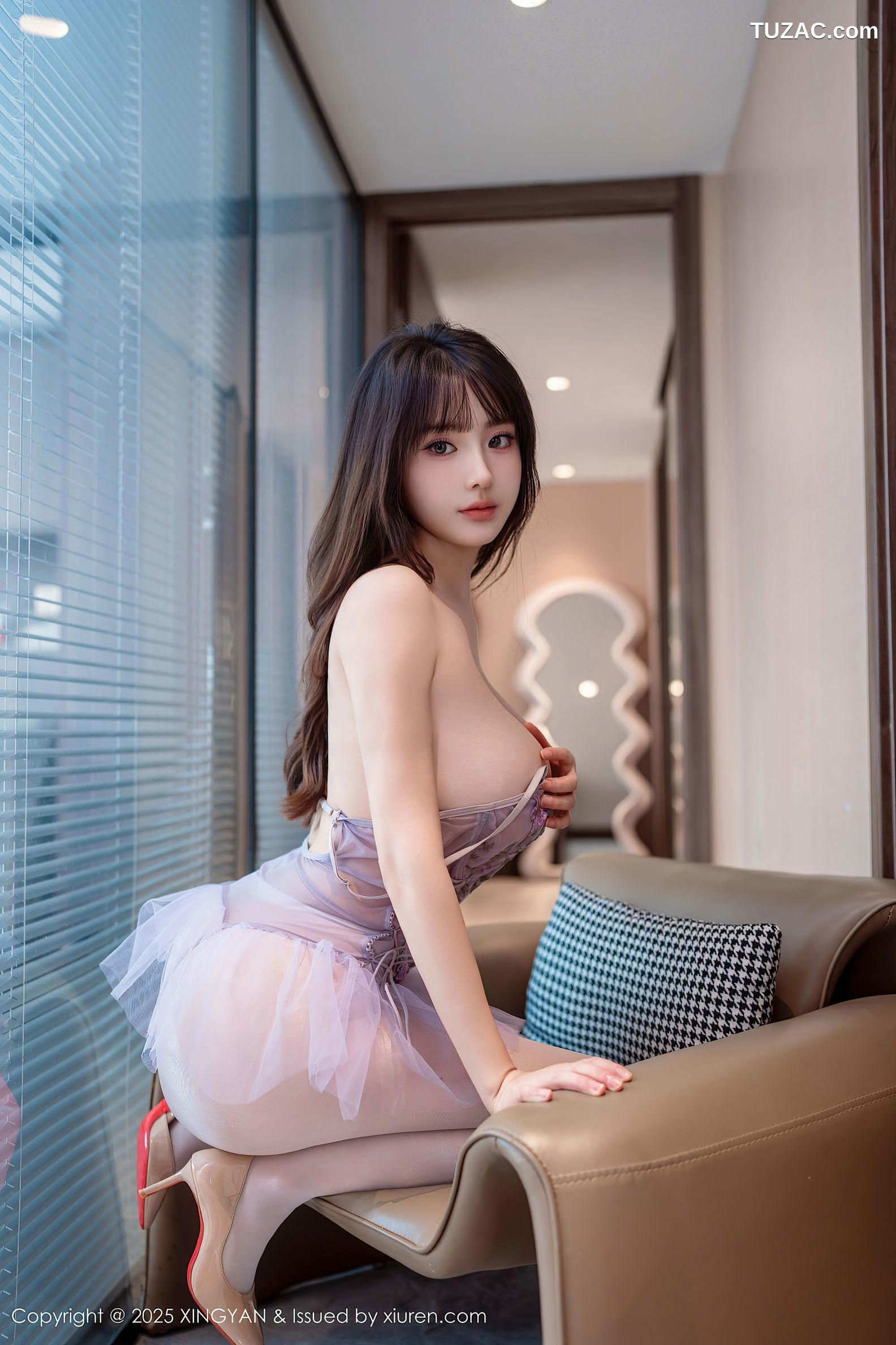 XingYan星颜社-413-沈南汐RuRu-轻透淡紫纱蕾丝连衣短裙白丝-2025.10.21