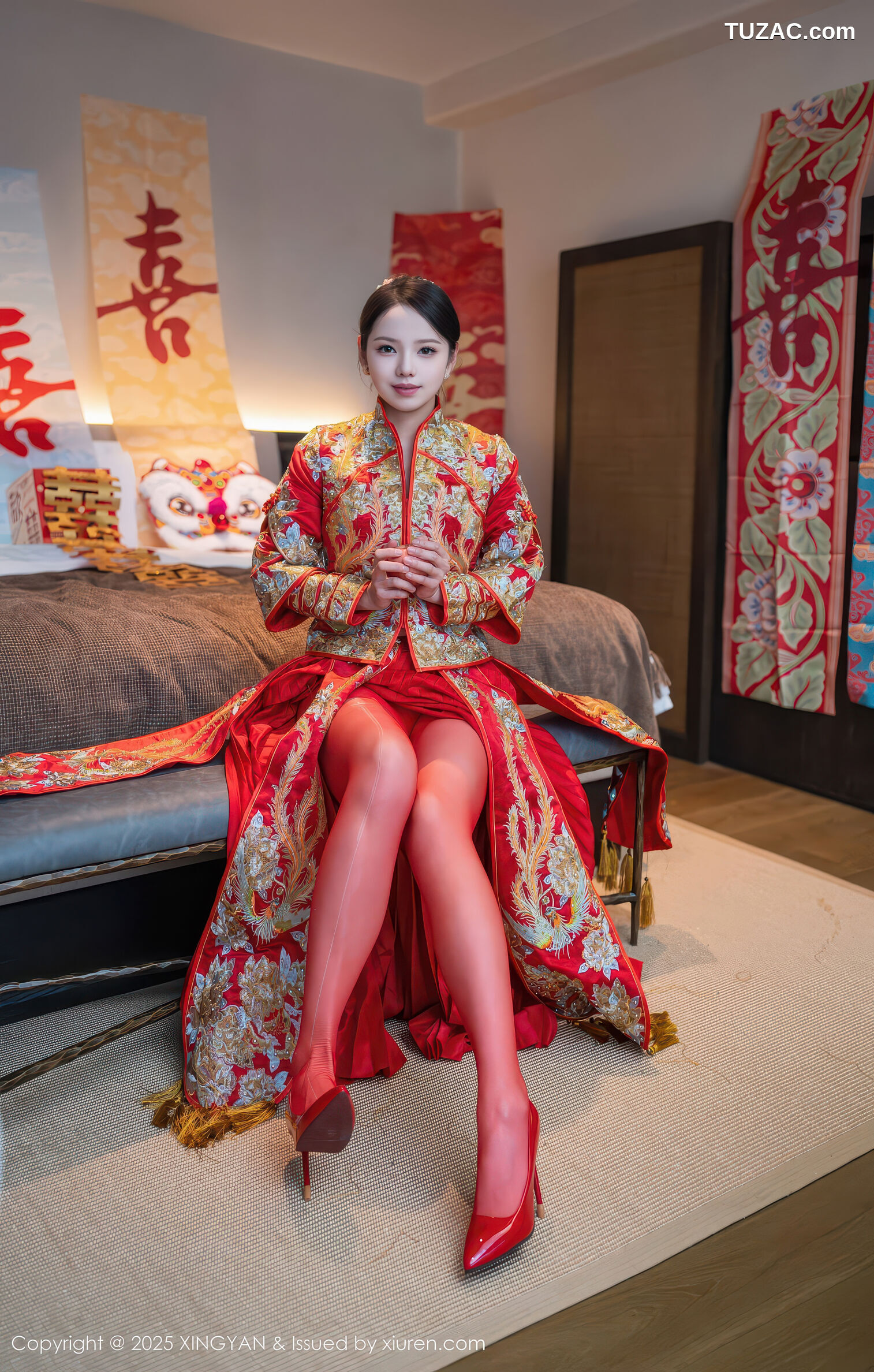 XingYan星颜社-438-大美妞儿-红色新娘装红色内衣爆乳红色丝袜-2025.12.03