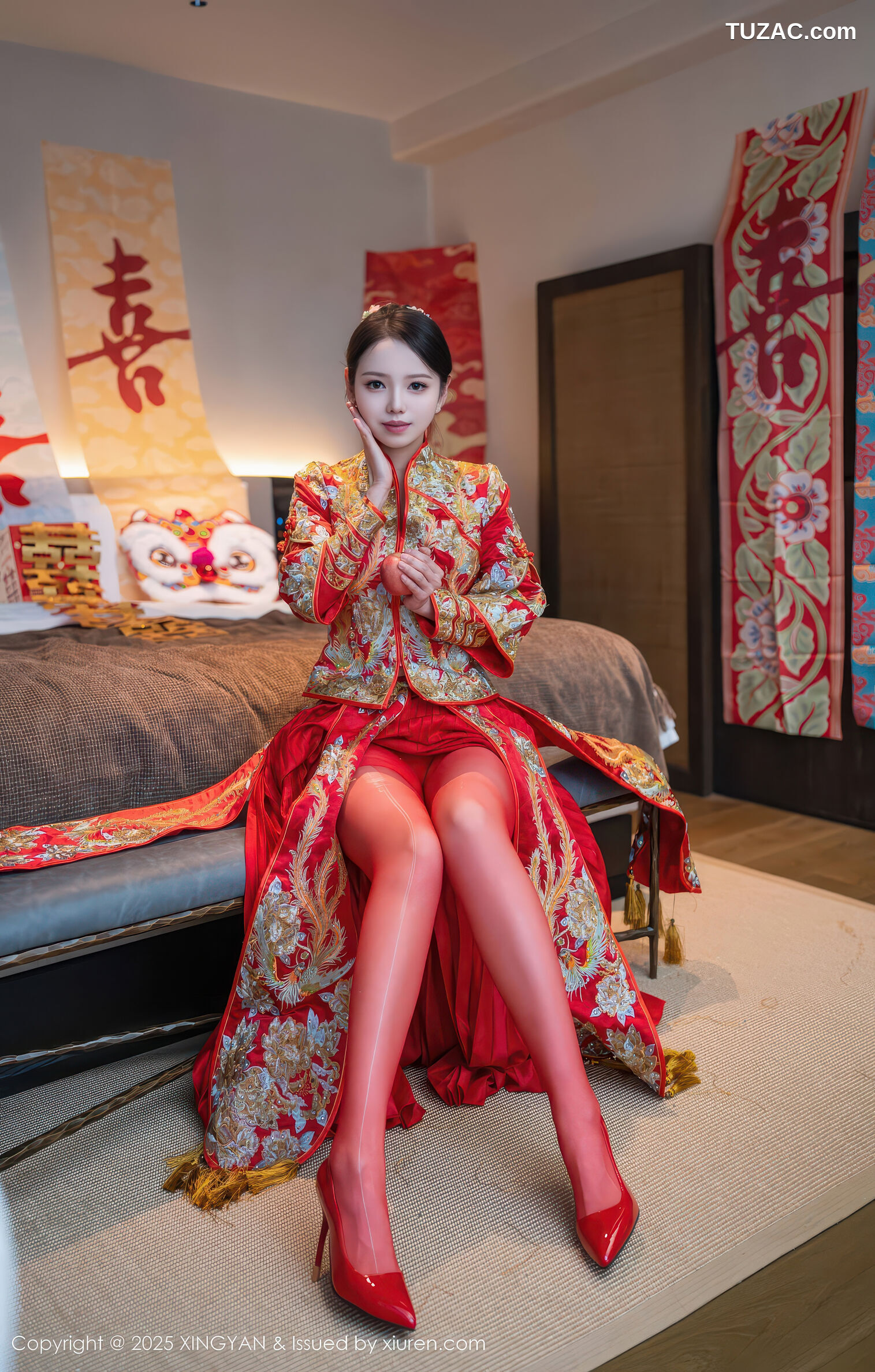 XingYan星颜社-438-大美妞儿-红色新娘装红色内衣爆乳红色丝袜-2025.12.03