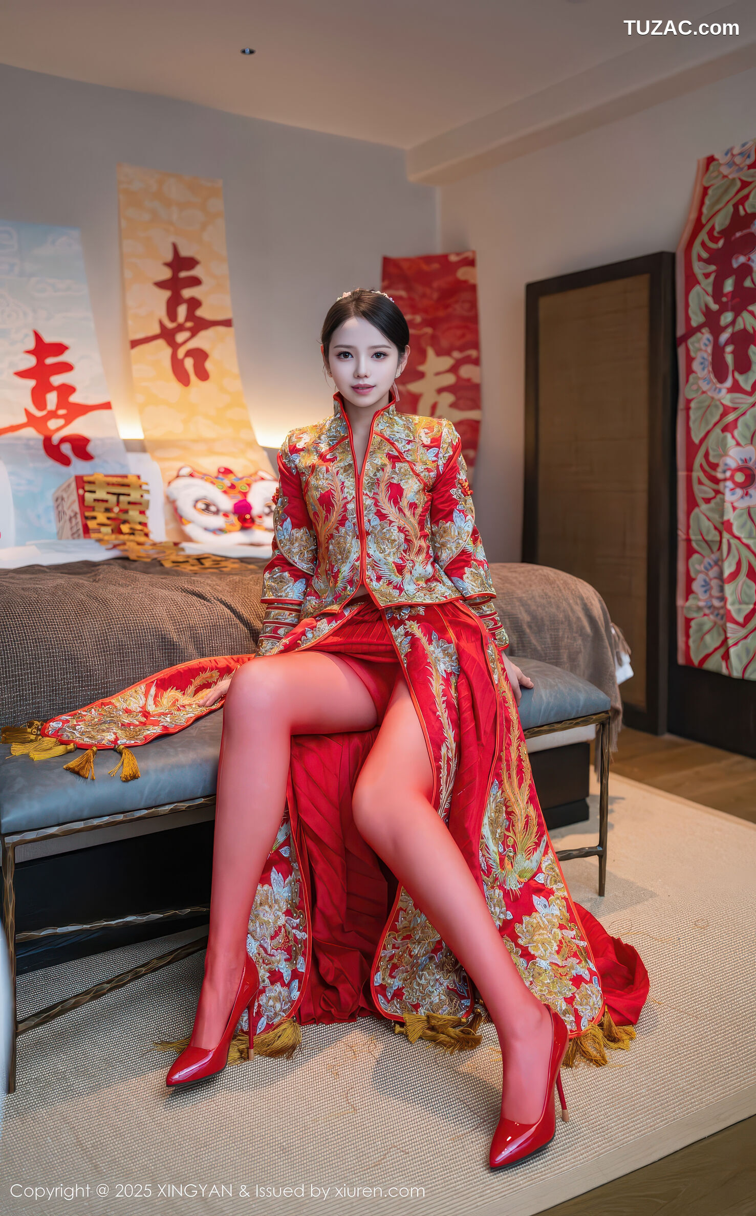 XingYan星颜社-438-大美妞儿-红色新娘装红色内衣爆乳红色丝袜-2025.12.03