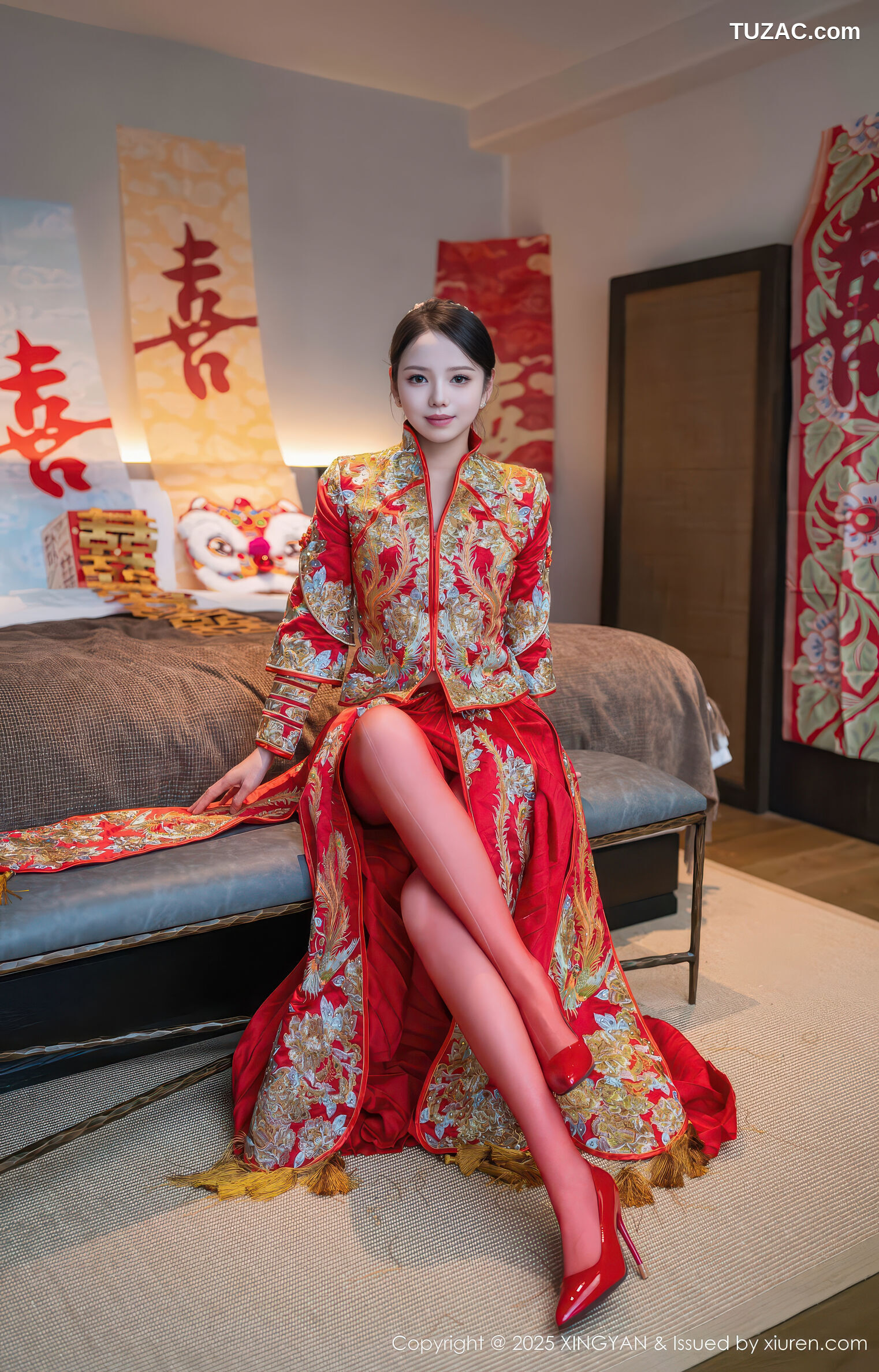 XingYan星颜社-438-大美妞儿-红色新娘装红色内衣爆乳红色丝袜-2025.12.03