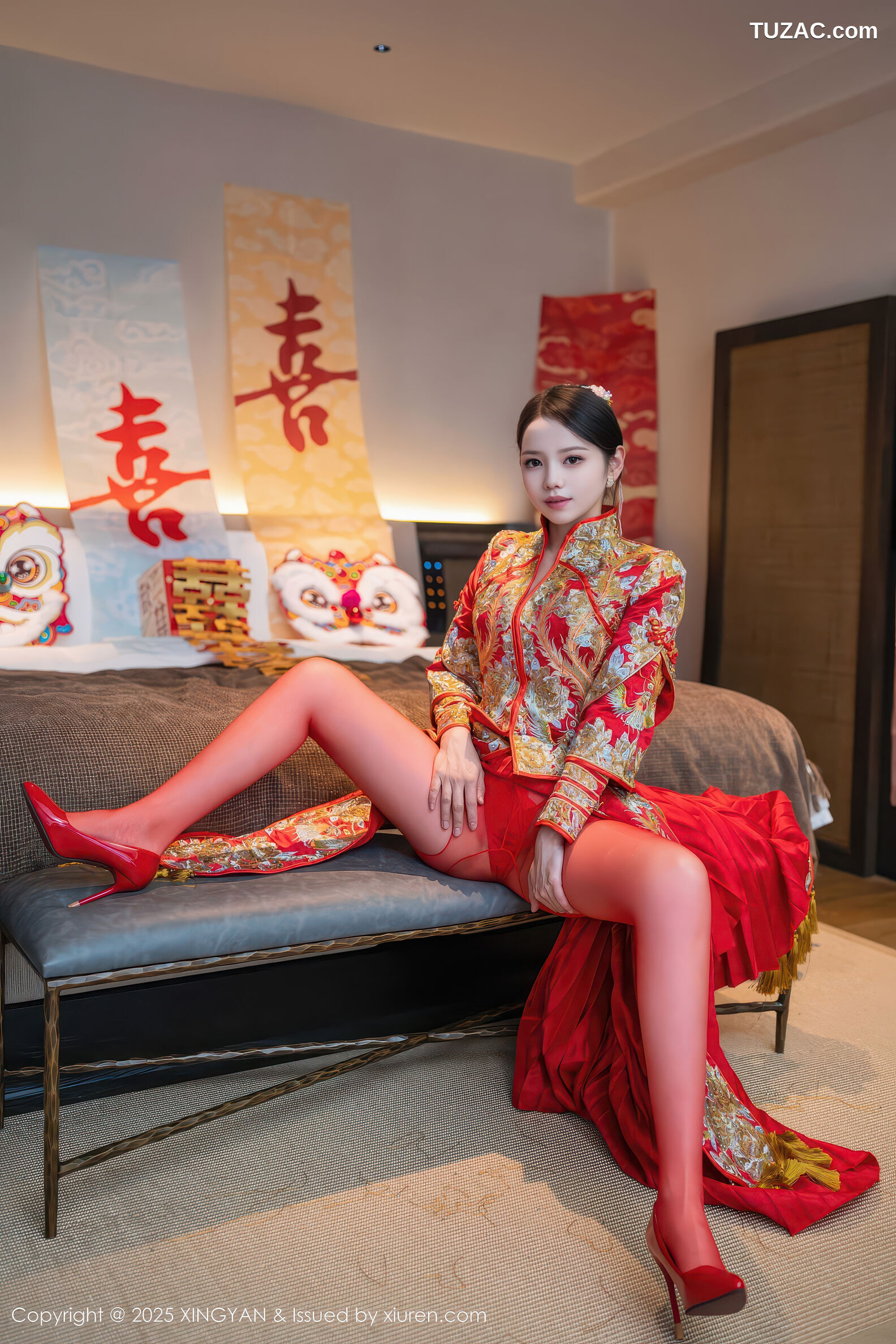 XingYan星颜社-438-大美妞儿-红色新娘装红色内衣爆乳红色丝袜-2025.12.03