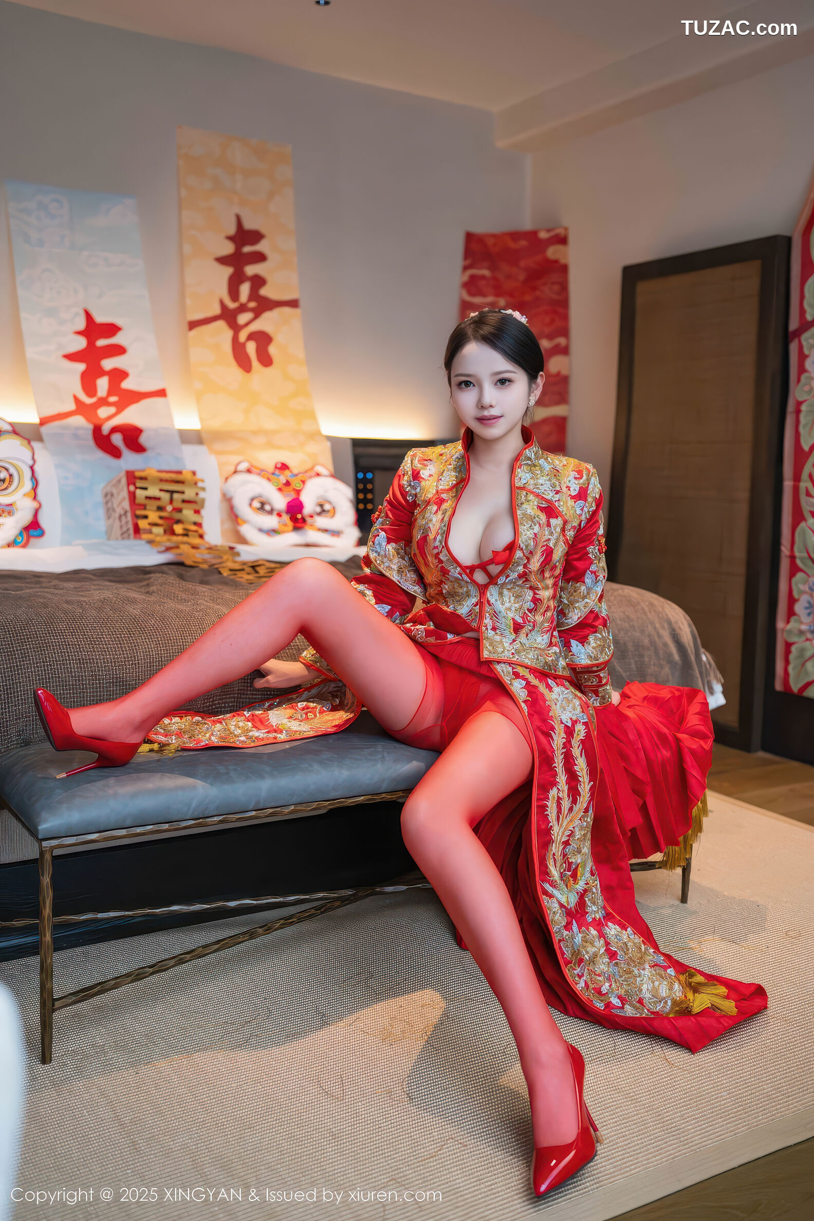 XingYan星颜社-438-大美妞儿-红色新娘装红色内衣爆乳红色丝袜-2025.12.03