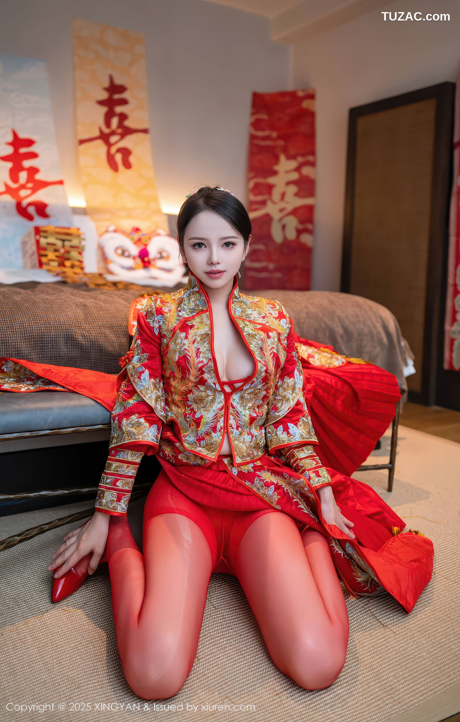 XingYan星颜社-438-大美妞儿-红色新娘装红色内衣爆乳红色丝袜-2025.12.03