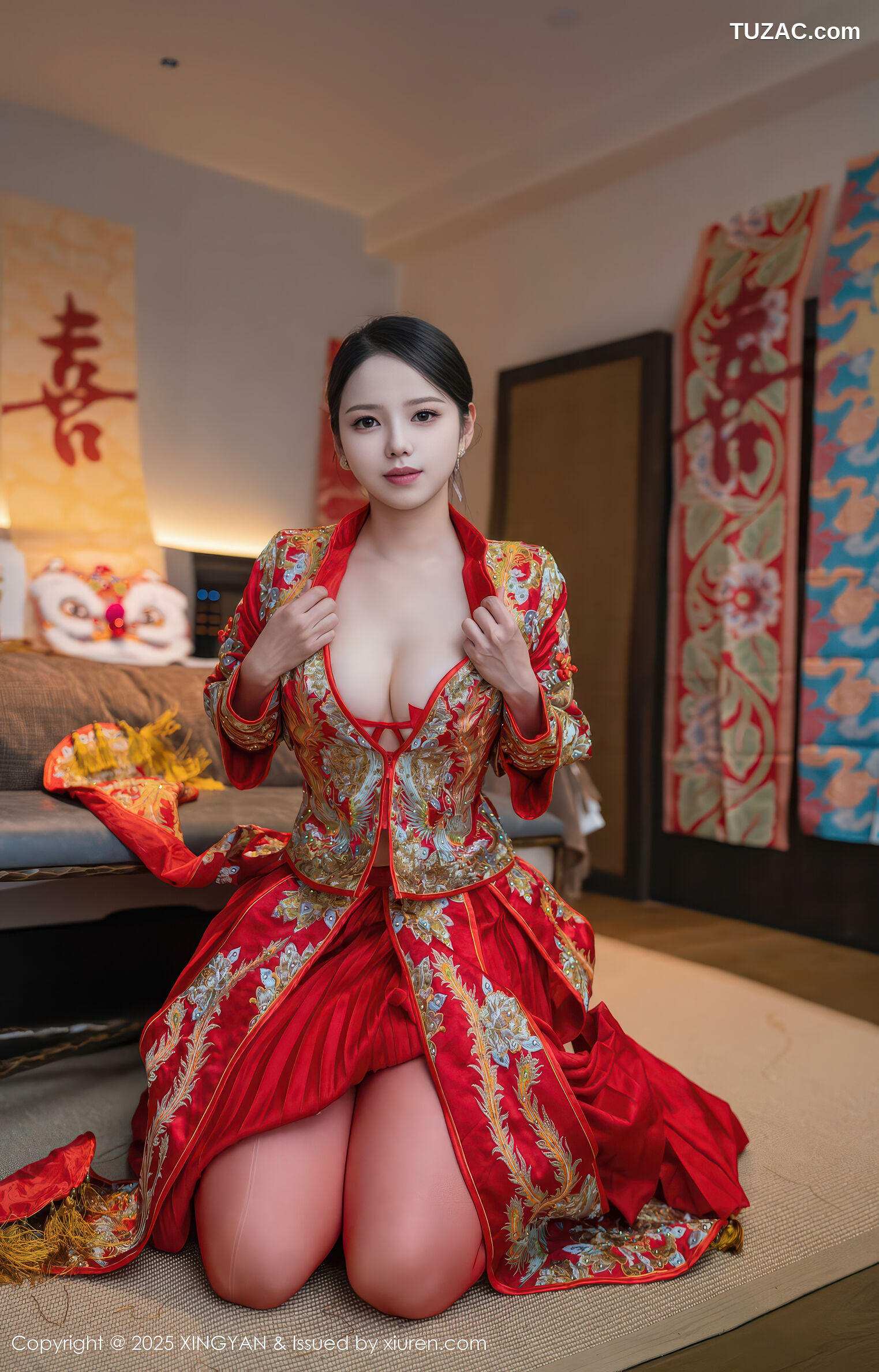 XingYan星颜社-438-大美妞儿-红色新娘装红色内衣爆乳红色丝袜-2025.12.03