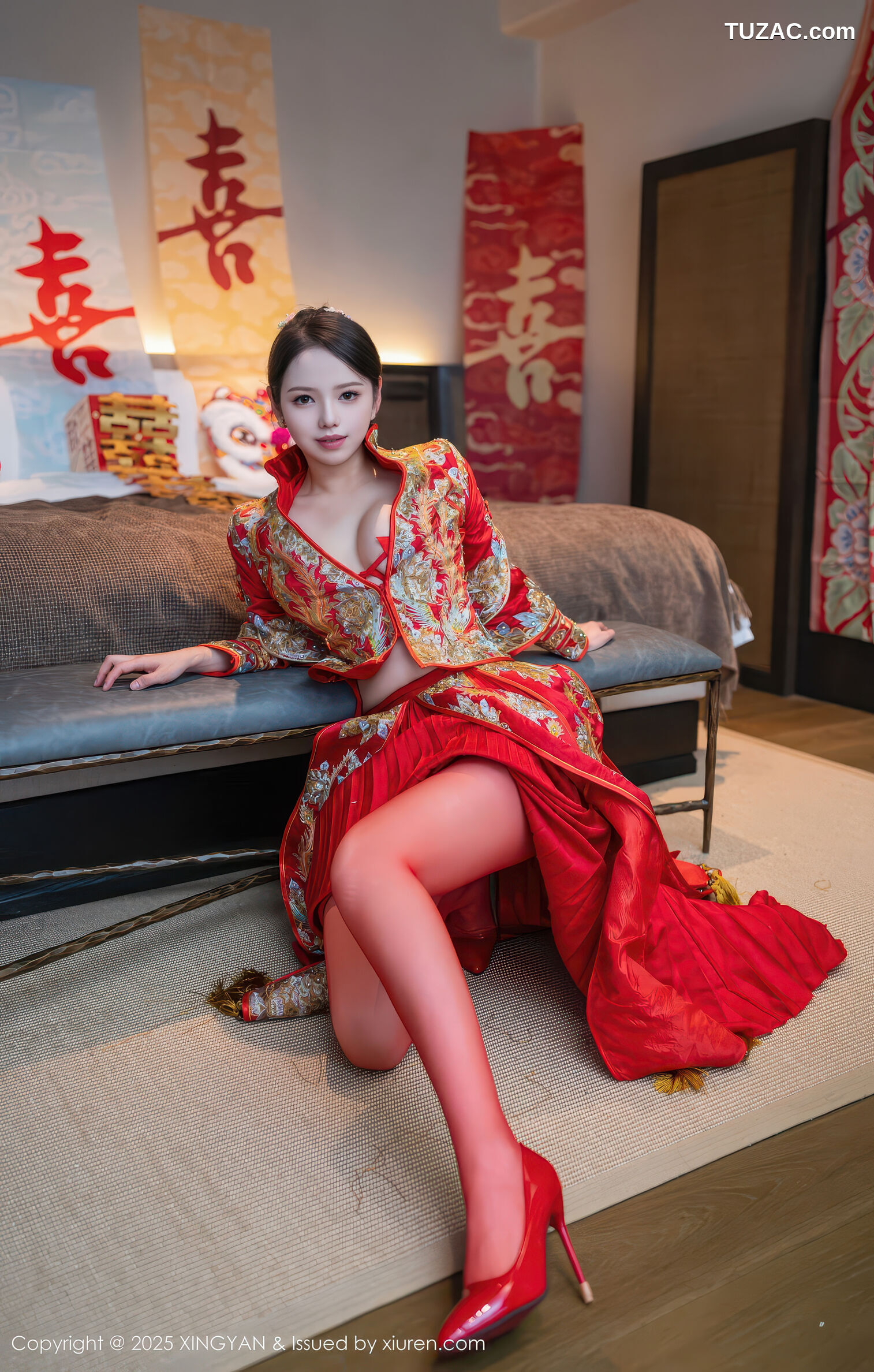 XingYan星颜社-438-大美妞儿-红色新娘装红色内衣爆乳红色丝袜-2025.12.03