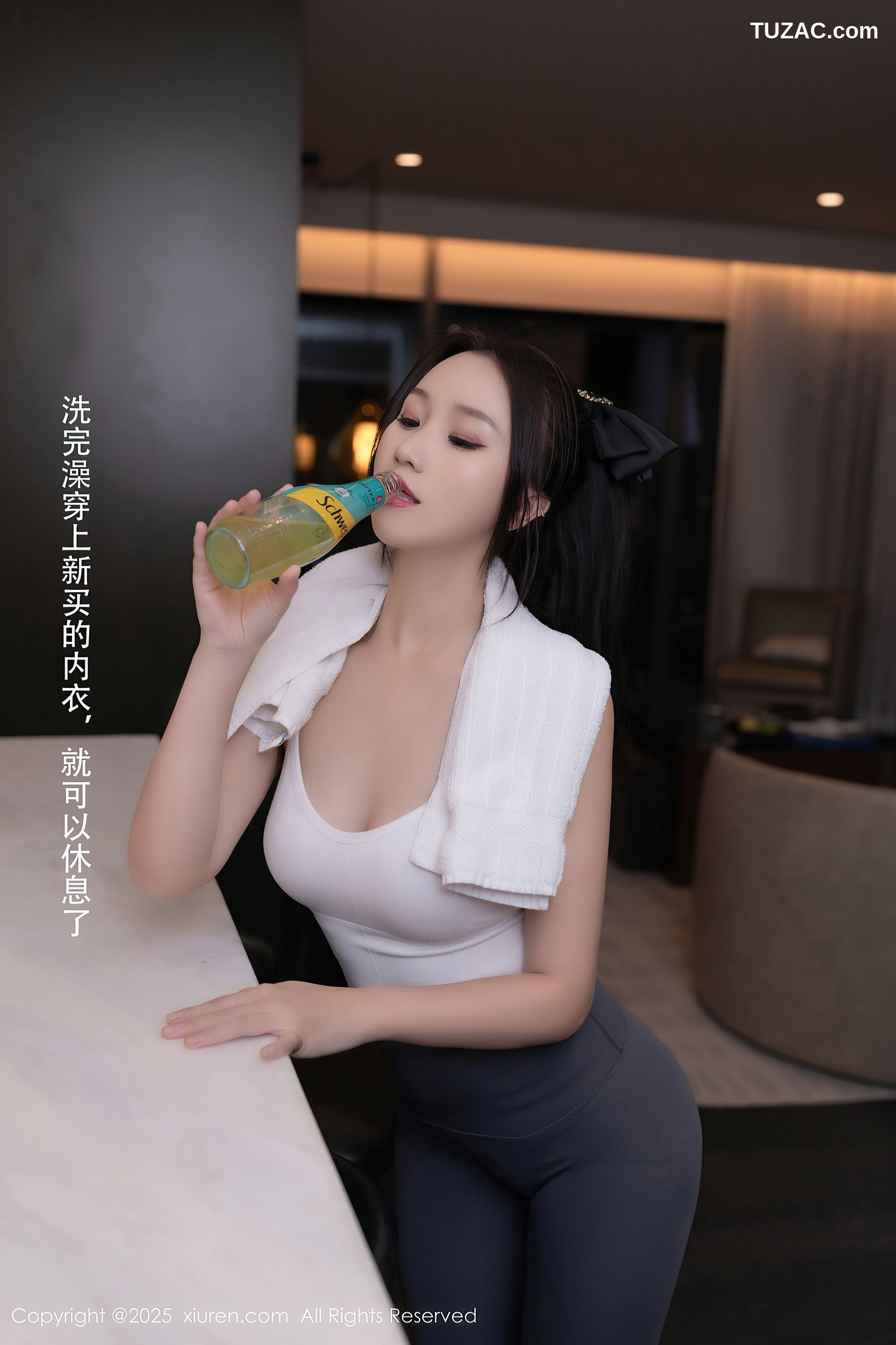 XiuRen秀人网-10042-杏子Yada-入室劫色剧情健身瑜伽裤深蓝蕾丝内衣-2025.03.19