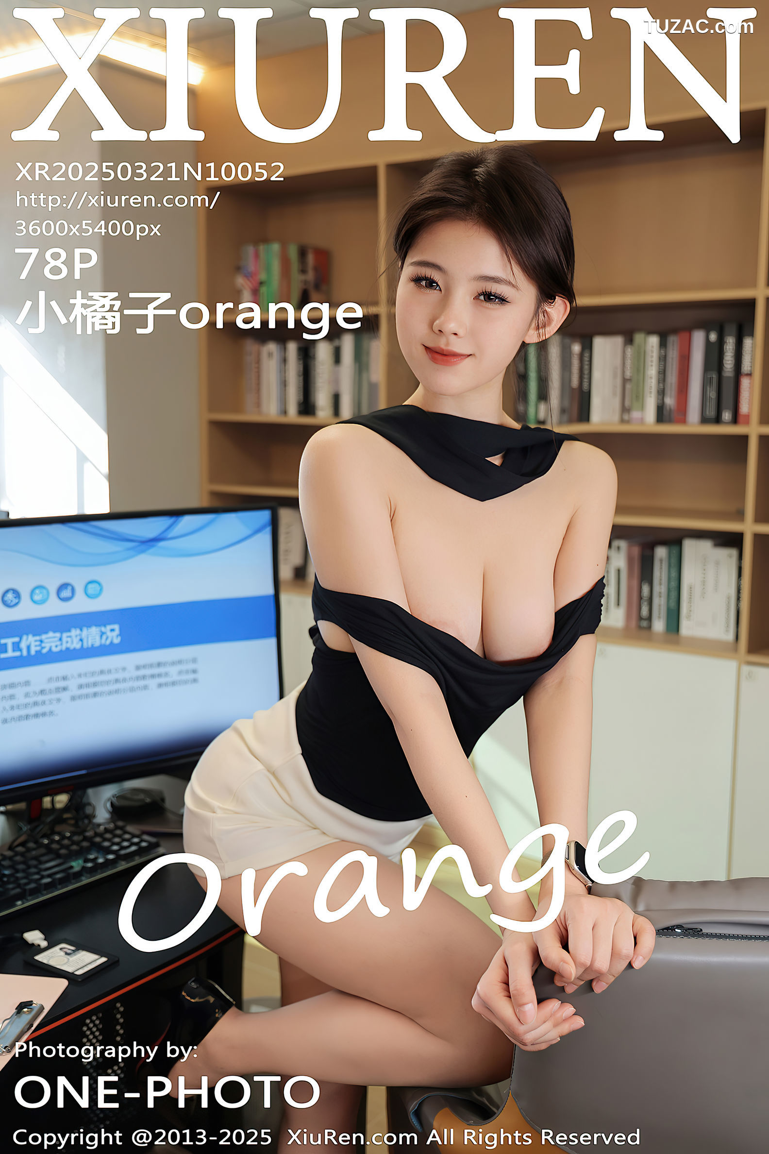XiuRen秀人网-10052-小橘子orange-OL黑T白短裙无内裤办公室诱惑-2025.03.21