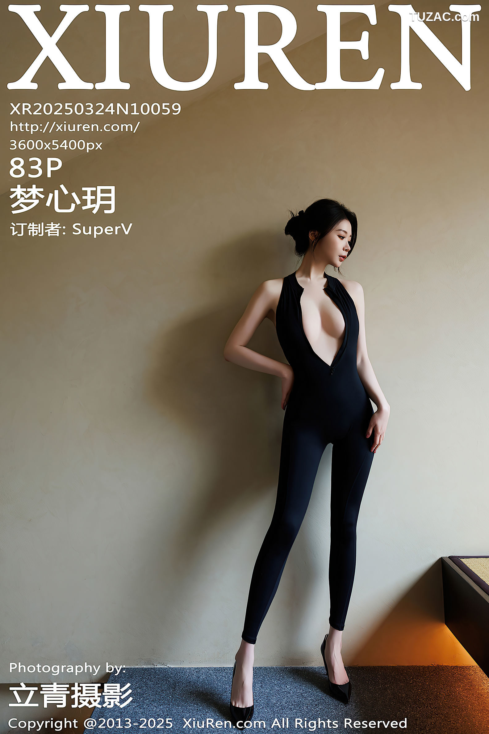 XiuRen秀人网-10059-梦心玥-黑色露背连体裤黑色内衣黑丝-2025.03.24