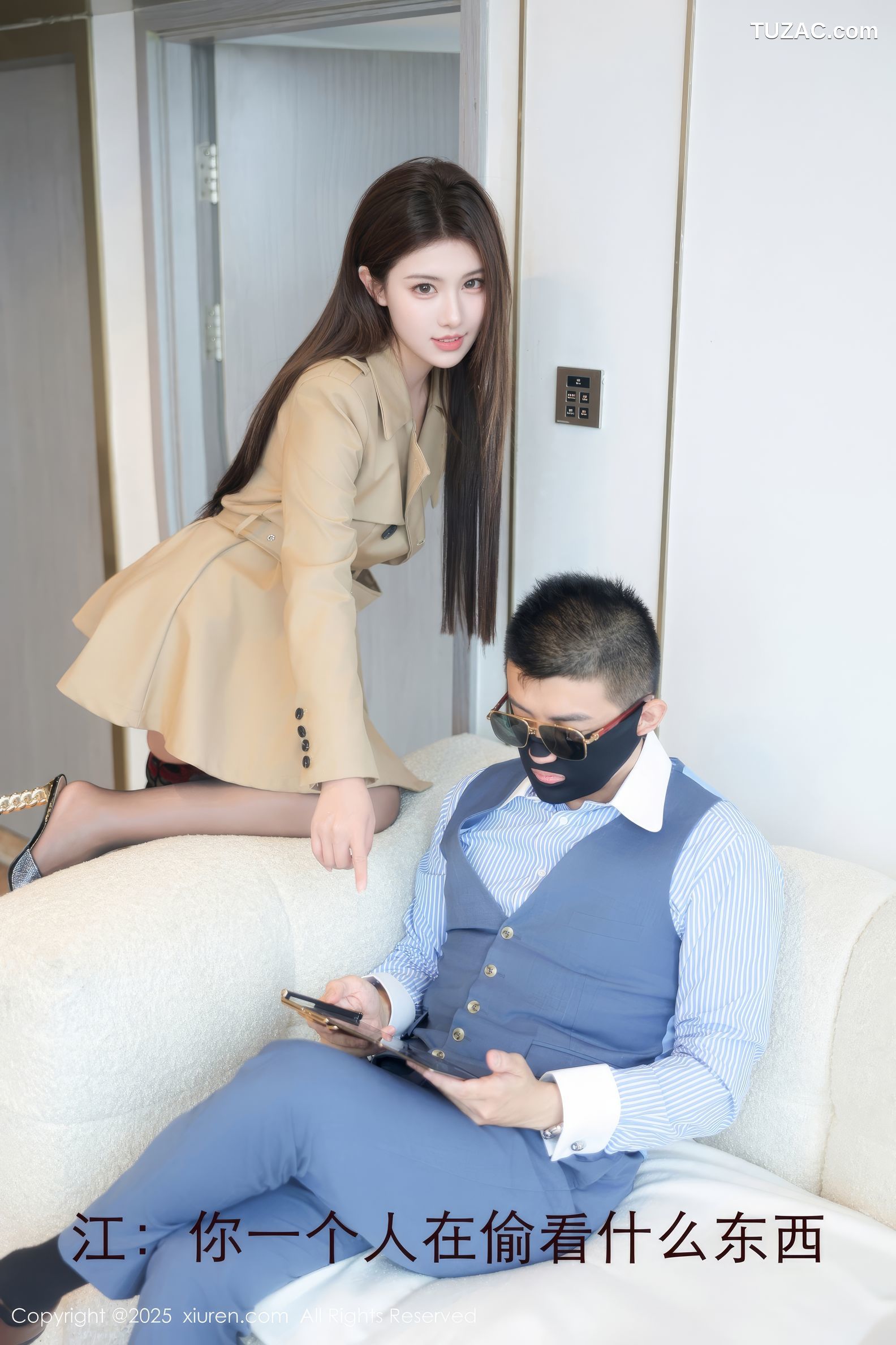 XiuRen秀人网-10079-江淑影river-米色短大衣黑蕾丝情趣内衣黑丝-2025.03.27