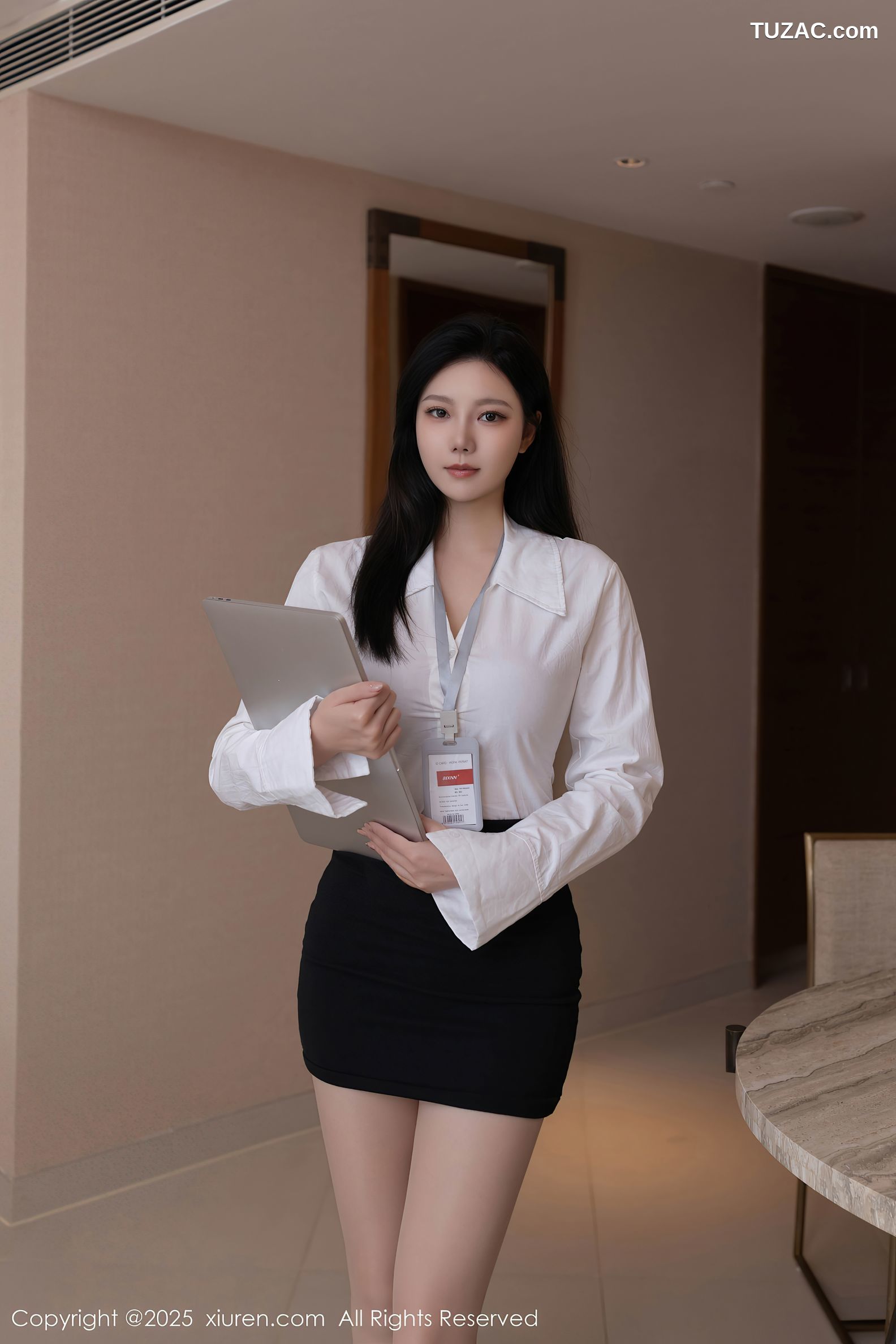 XiuRen秀人网-10100-安然anran-OL白衬衫黑短裙紫色内衣肉丝-2025.04.01