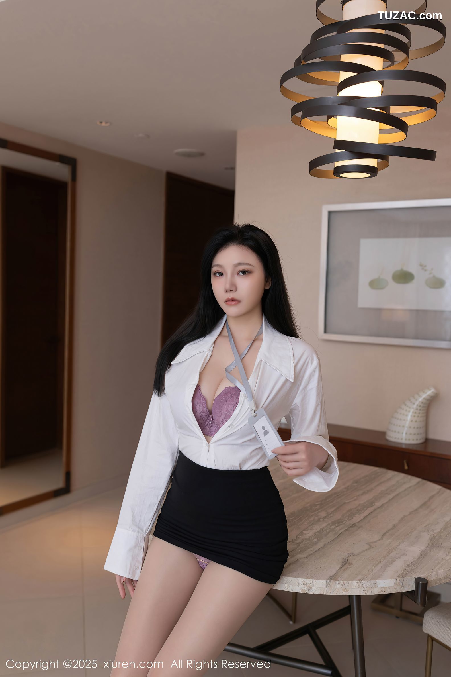 XiuRen秀人网-10100-安然anran-OL白衬衫黑短裙紫色内衣肉丝-2025.04.01