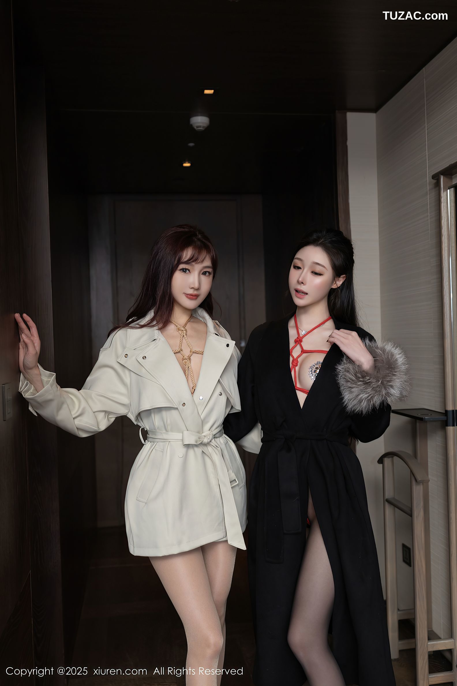 XiuRen秀人网-10107-陆萱萱-和小逗逗-模特合集姐妹花黑大衣米色大衣红绳绑缚爆乳黑丝-2025.04.02