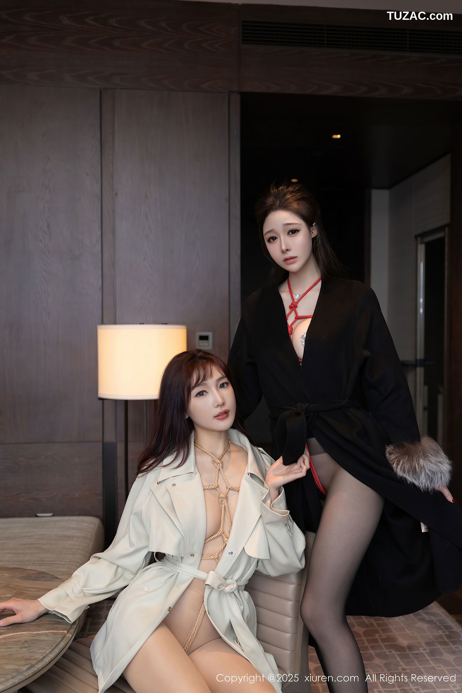 XiuRen秀人网-10107-陆萱萱-和小逗逗-模特合集姐妹花黑大衣米色大衣红绳绑缚爆乳黑丝-2025.04.02