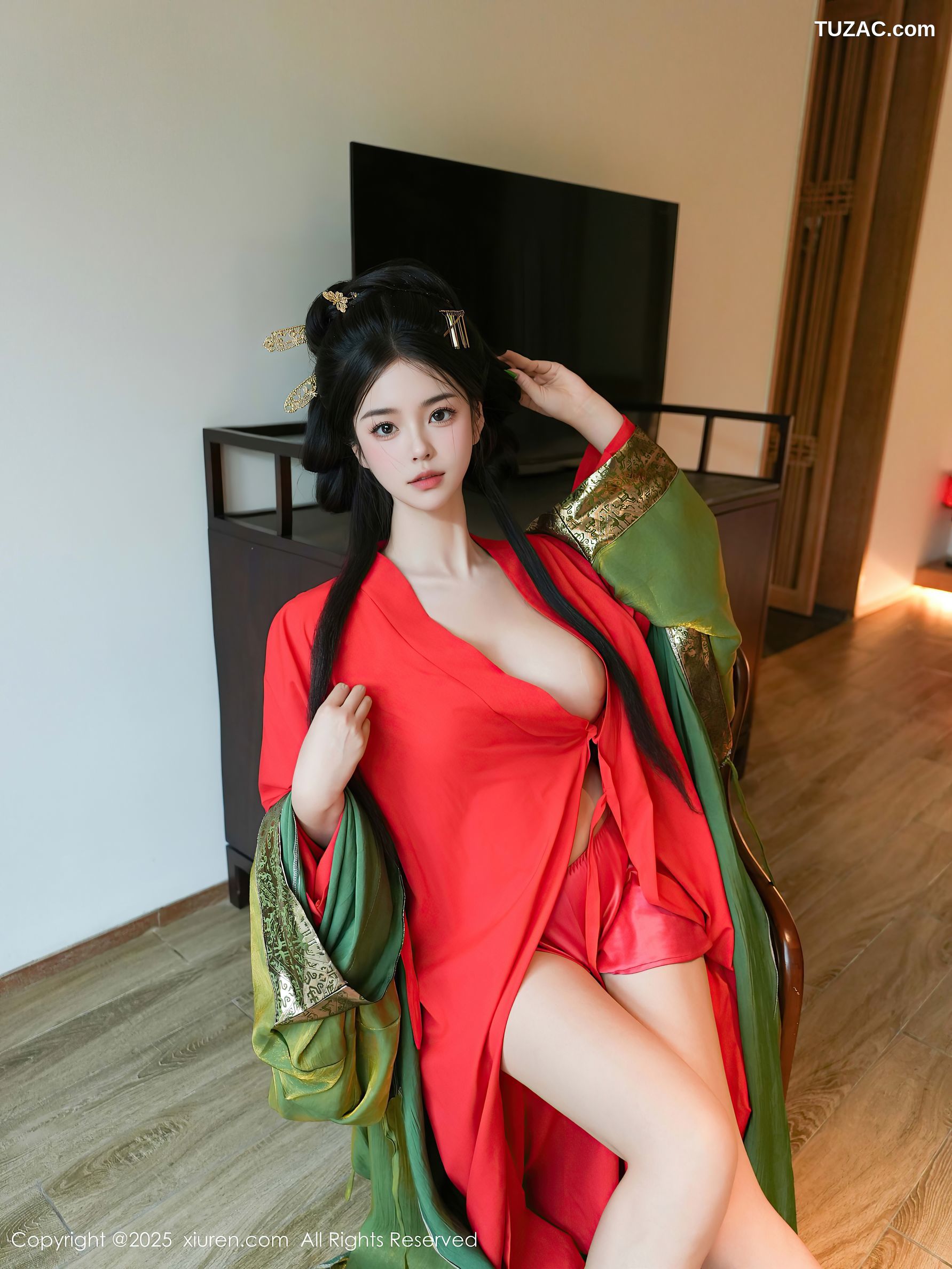 XiuRen秀人网-10126-雪糕CiCi-绿色唐风汉服红色亵衣爆乳-2025.04.09