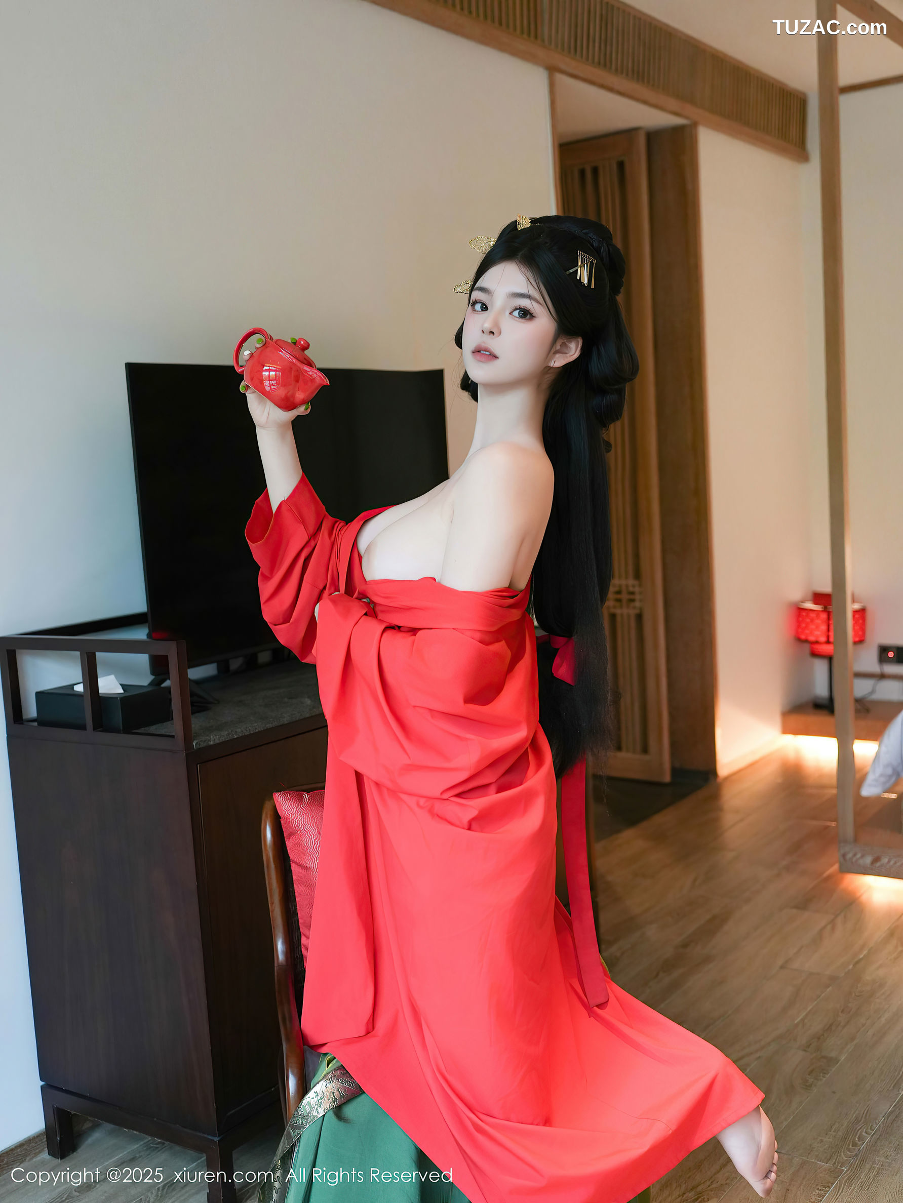 XiuRen秀人网-10126-雪糕CiCi-绿色唐风汉服红色亵衣爆乳-2025.04.09