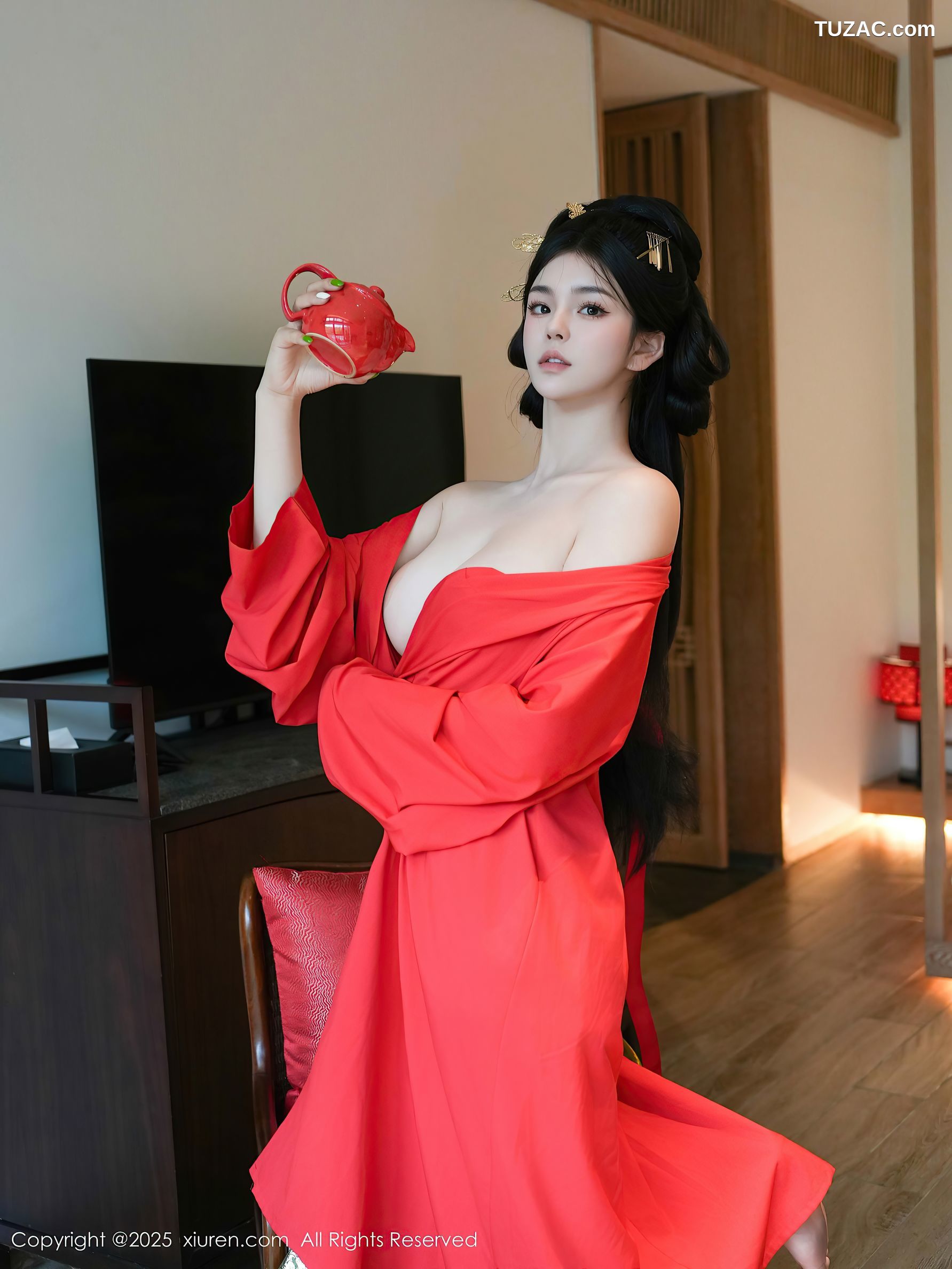 XiuRen秀人网-10126-雪糕CiCi-绿色唐风汉服红色亵衣爆乳-2025.04.09