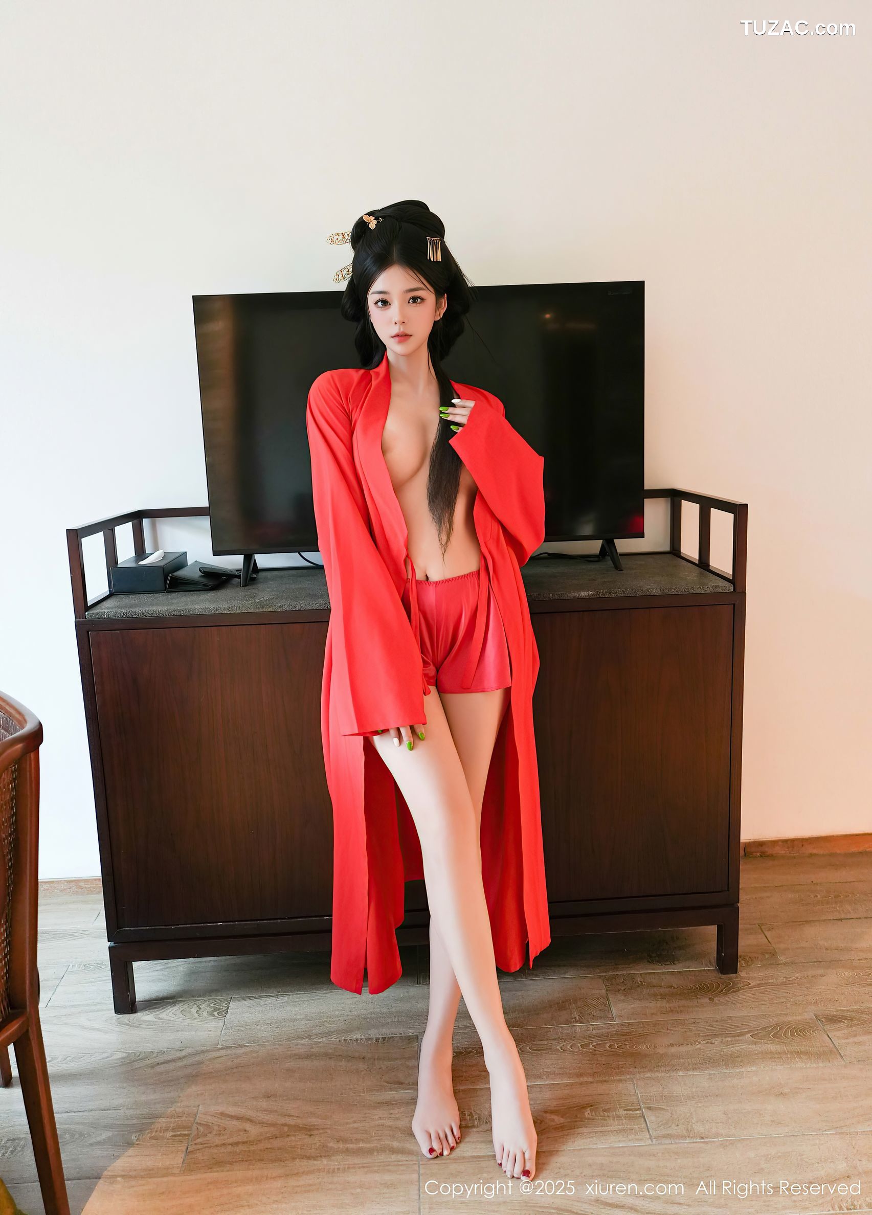 XiuRen秀人网-10126-雪糕CiCi-绿色唐风汉服红色亵衣爆乳-2025.04.09