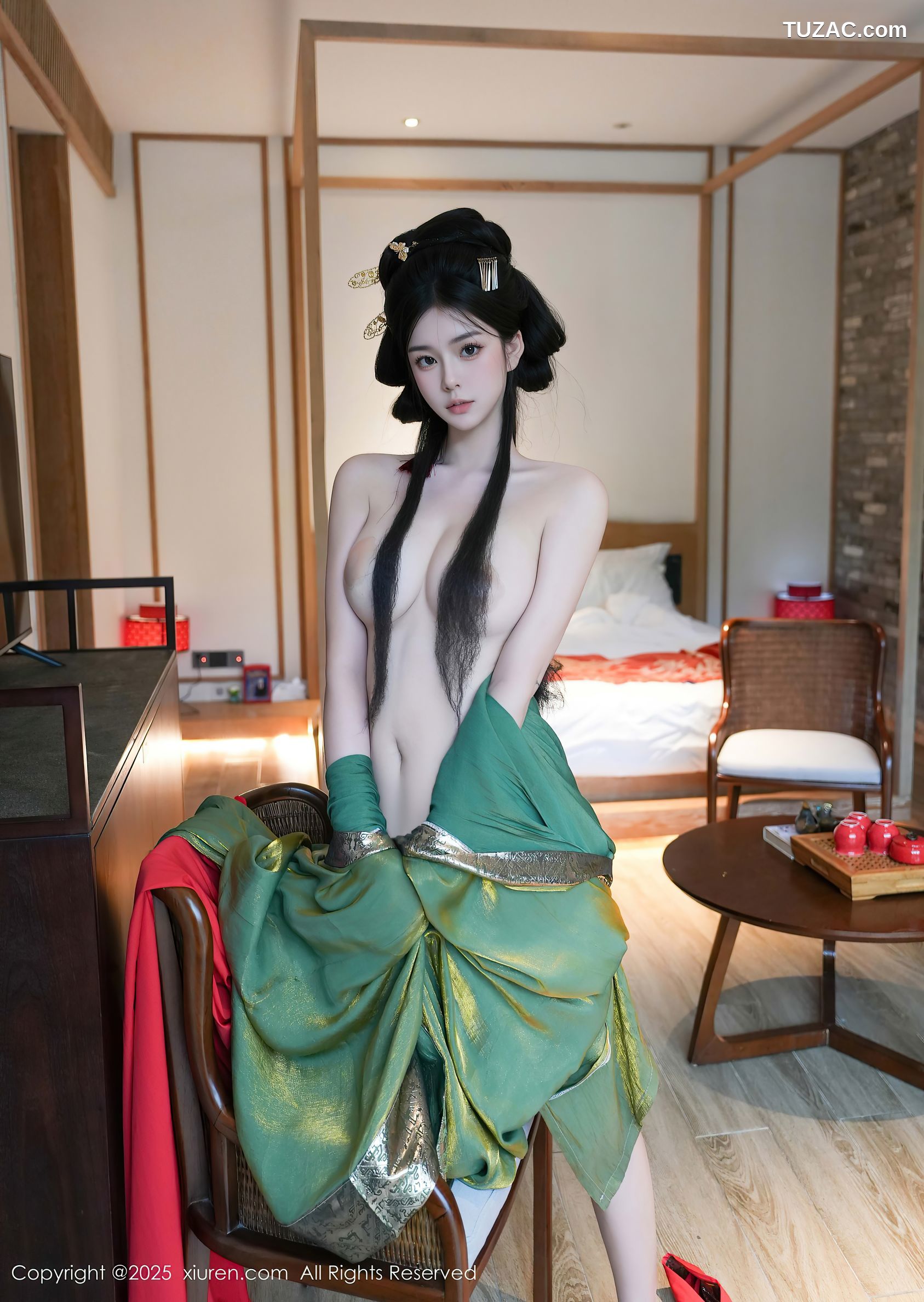 XiuRen秀人网-10126-雪糕CiCi-绿色唐风汉服红色亵衣爆乳-2025.04.09