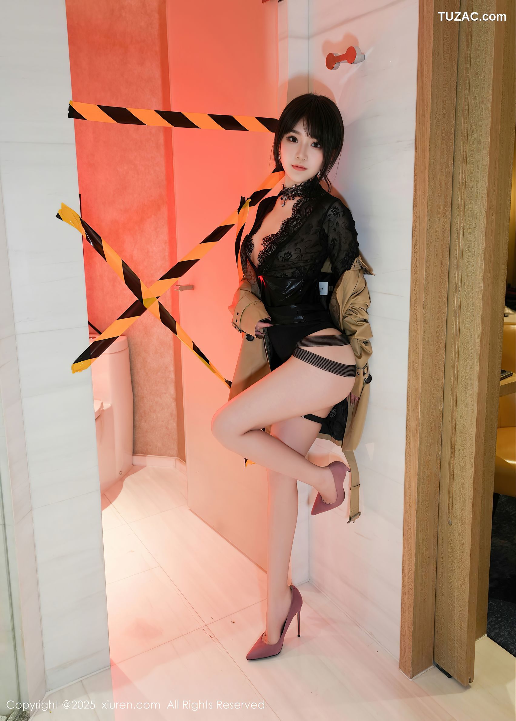 XiuRen秀人网-10134-汁汁-地下停车场米色大衣情趣黑皮短裙黑蕾丝爆乳绑缚-2025.04.10