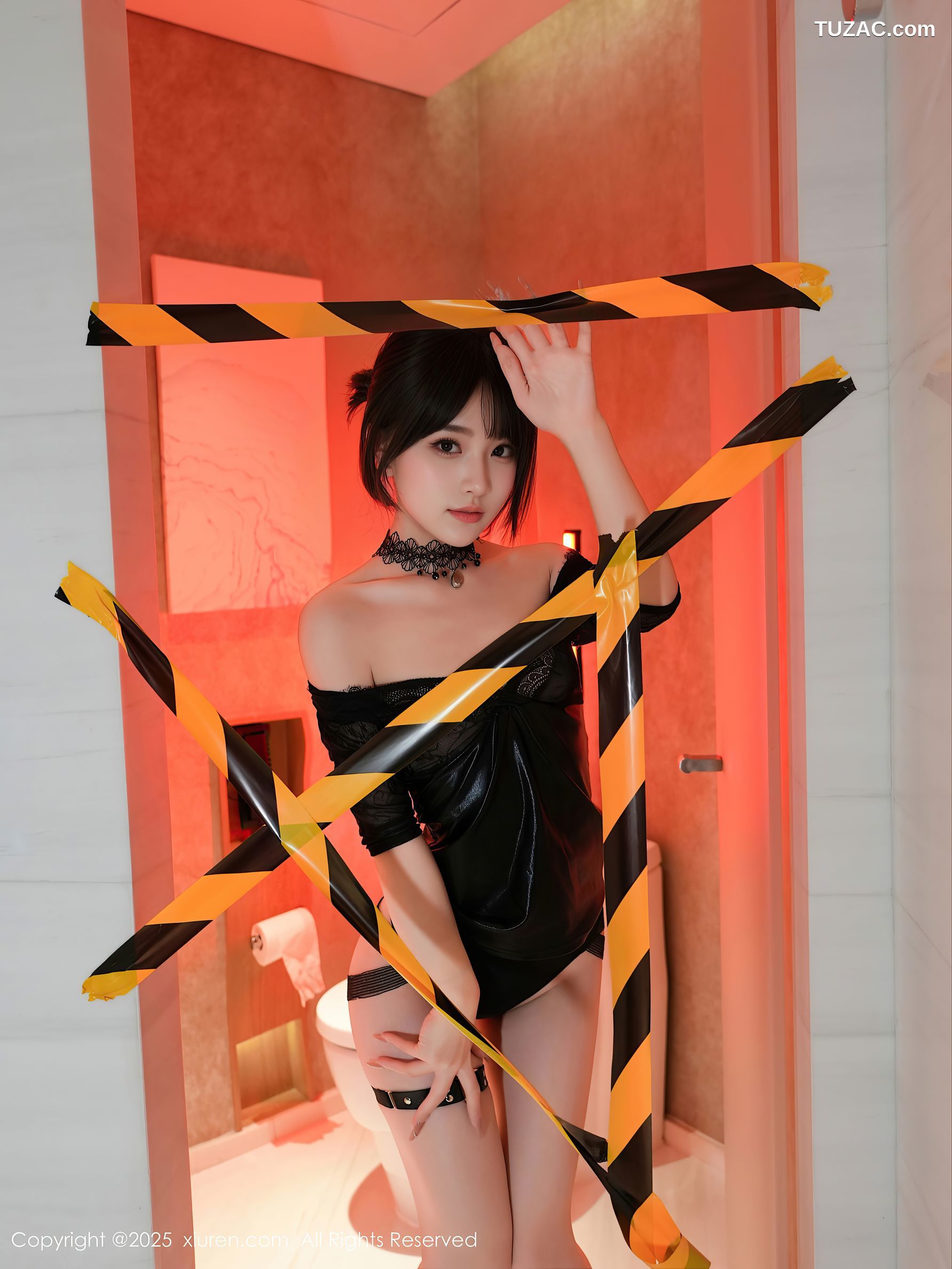 XiuRen秀人网-10134-汁汁-地下停车场米色大衣情趣黑皮短裙黑蕾丝爆乳绑缚-2025.04.10