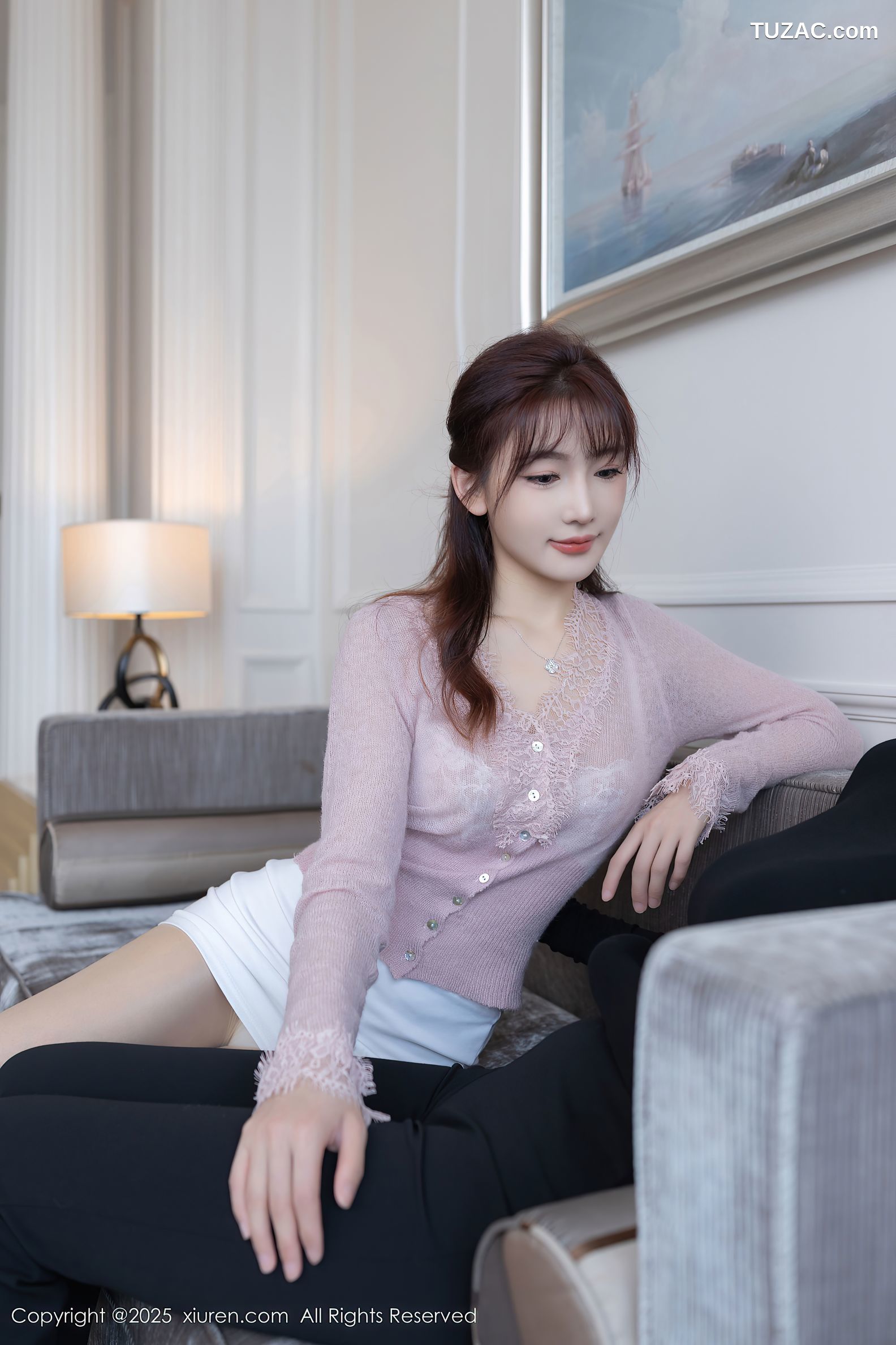 XiuRen秀人网-10136-陆萱萱-粉衫白短裙黑蕾丝情趣捆绑诱惑-2025.04.10