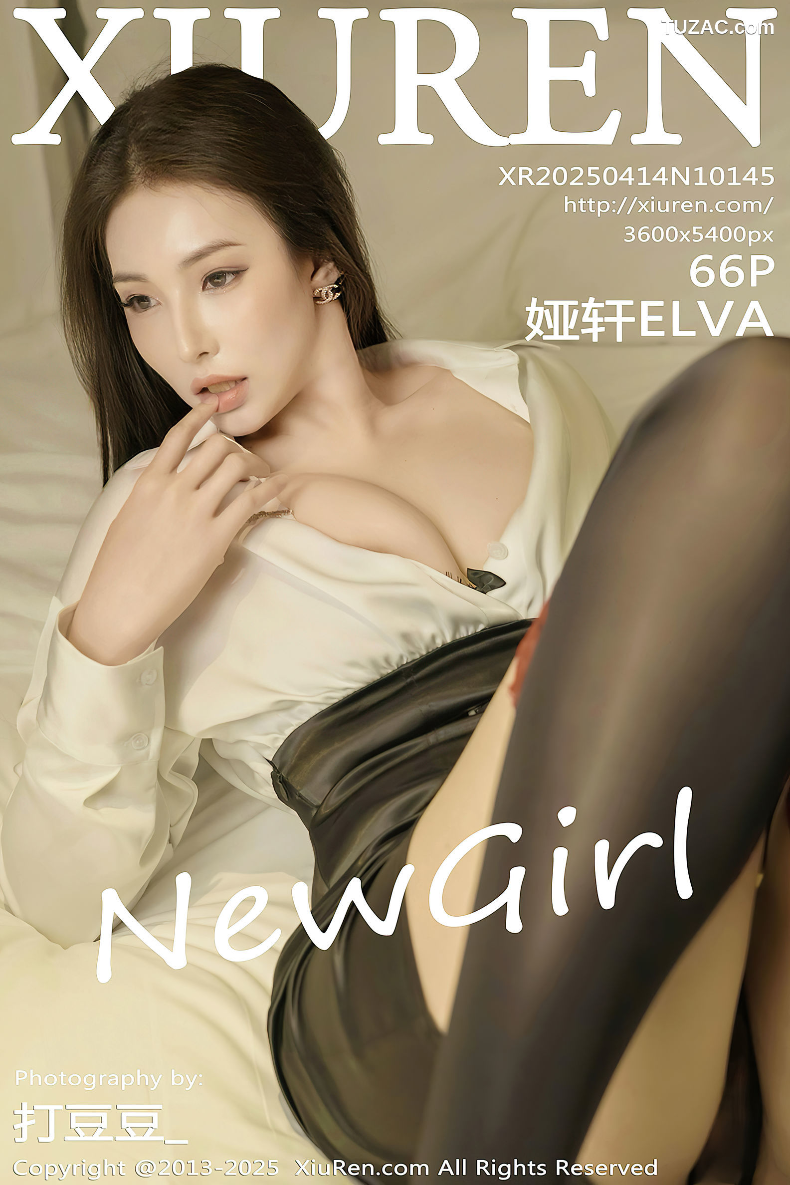 XiuRen秀人网-10145-娅轩ELVA-白衬衫黑皮短裙黑蕾丝内衣黑丝红吊袜带-2025.04.14