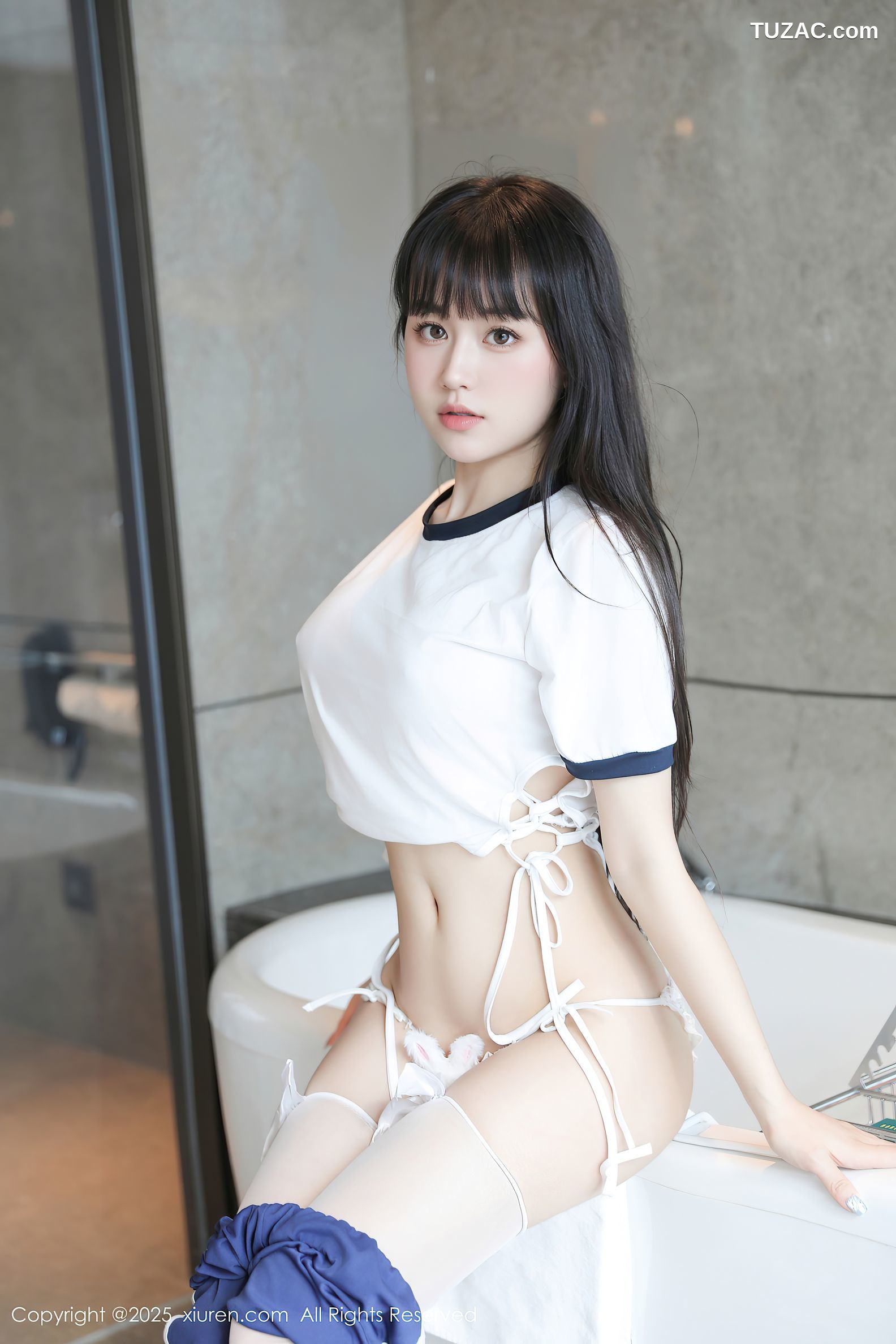 XiuRen秀人网-10184-量子玫瑰-首套写真白色运动T恤蓝色运动裤浴室爆乳-2025.04.23