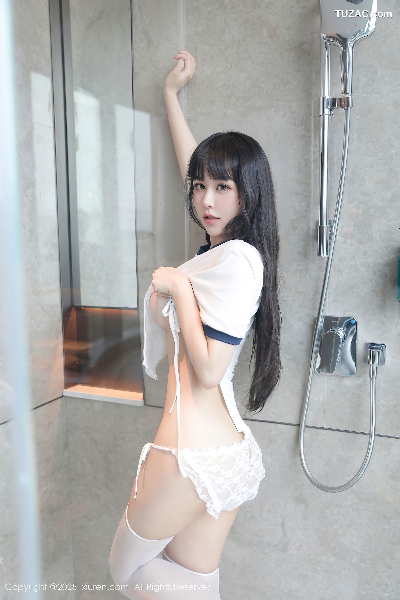 XiuRen秀人网-10184-量子玫瑰-首套写真白色运动T恤蓝色运动裤浴室爆乳-2025.04.23