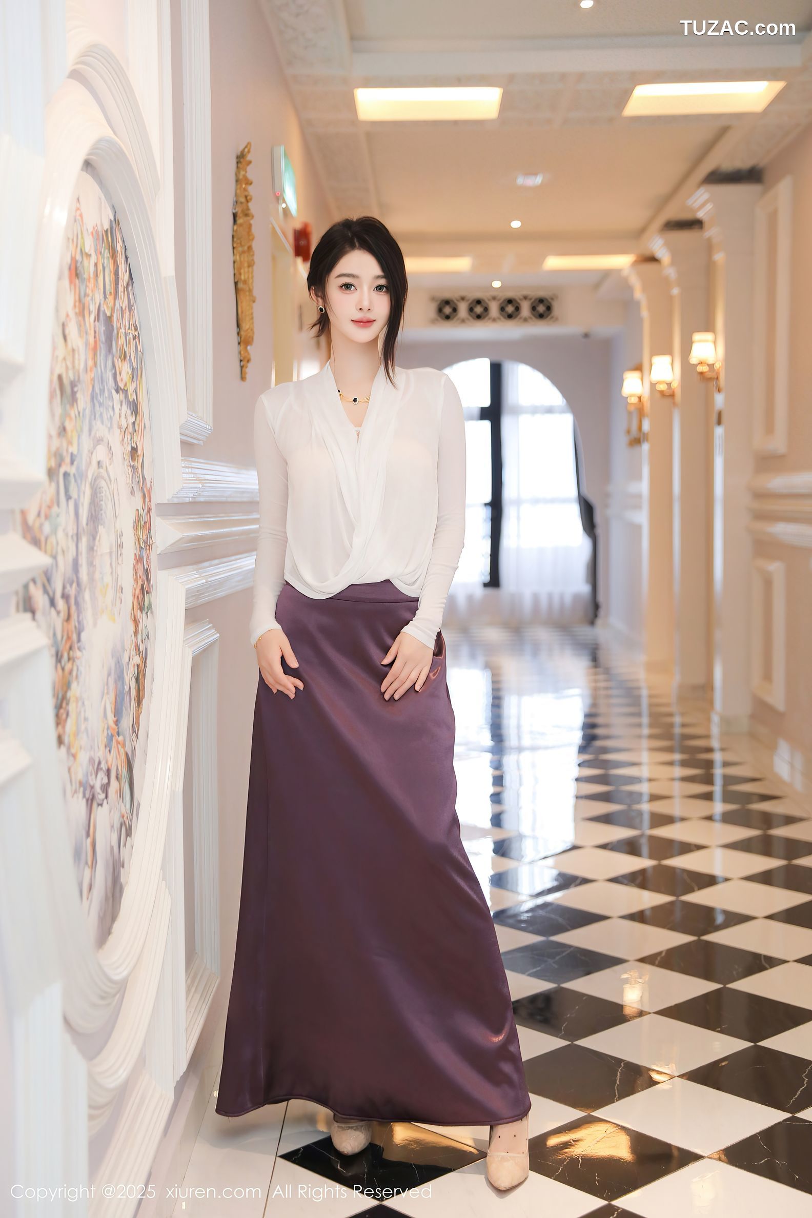 XiuRen秀人网-10201-Candy糖糖-白衫紫色长裙透视白纱内衣肉丝-2025.04.25