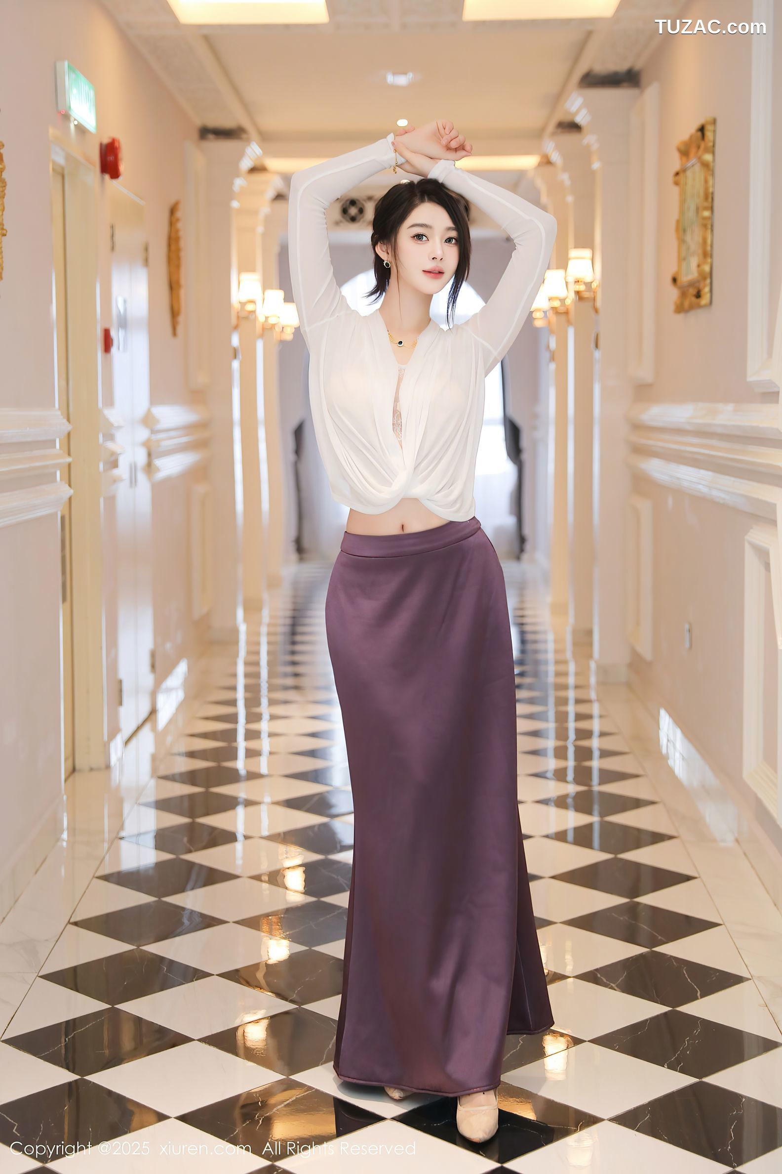 XiuRen秀人网-10201-Candy糖糖-白衫紫色长裙透视白纱内衣肉丝-2025.04.25