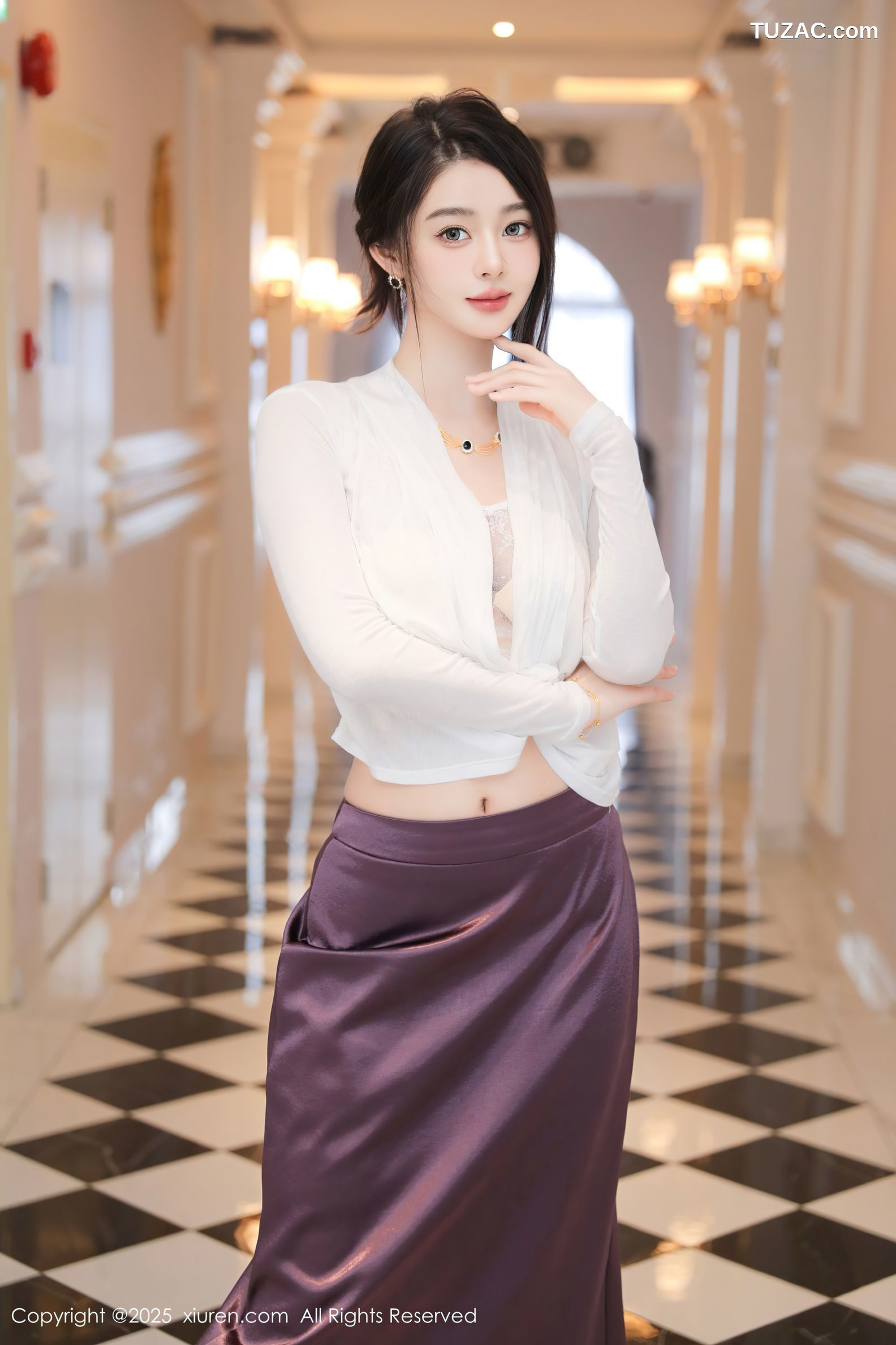 XiuRen秀人网-10201-Candy糖糖-白衫紫色长裙透视白纱内衣肉丝-2025.04.25