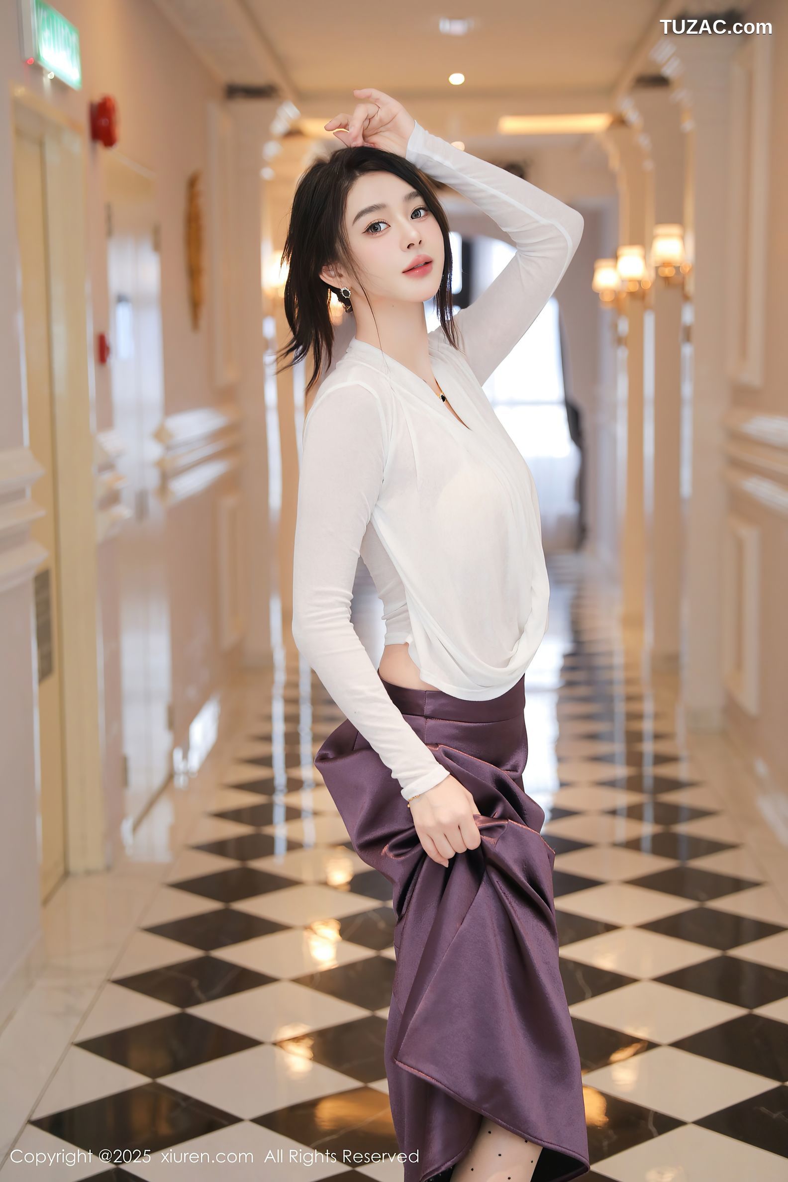 XiuRen秀人网-10201-Candy糖糖-白衫紫色长裙透视白纱内衣肉丝-2025.04.25