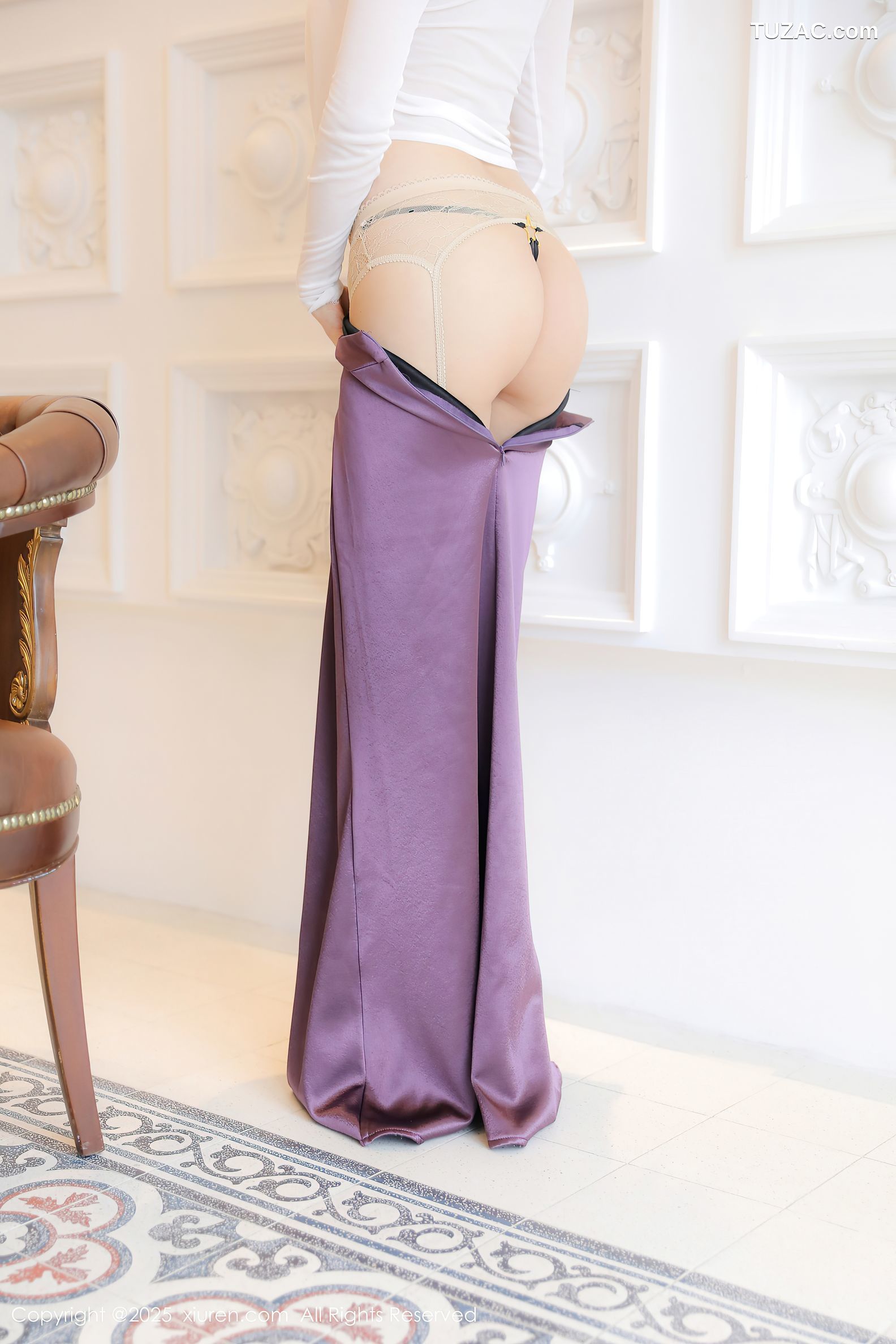 XiuRen秀人网-10201-Candy糖糖-白衫紫色长裙透视白纱内衣肉丝-2025.04.25